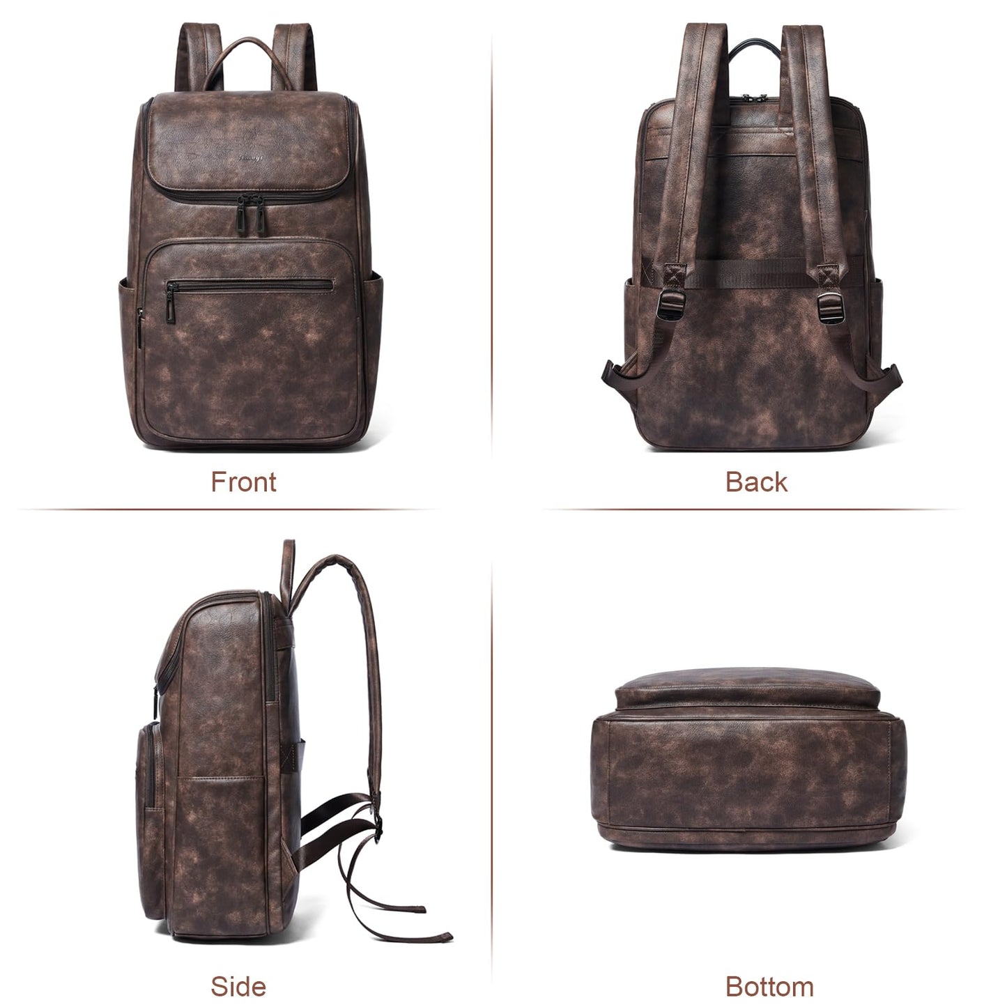 tiamyi Computer Leather Backpack for Women Travel Back pack with 15.6 inch Laptop Compartment, Vintage Ladies Backpack, Coffee