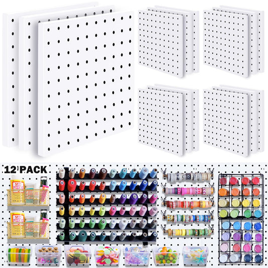 12Pcs Peg board, Pegboard Wall Organizer Panels, Wall Mount Display Small Pegboard Kits, Pegboard, Peg Boards for Wall Craft Room, for Kitchen, Garage, Workshop, Tool Accessories - White Pegboard