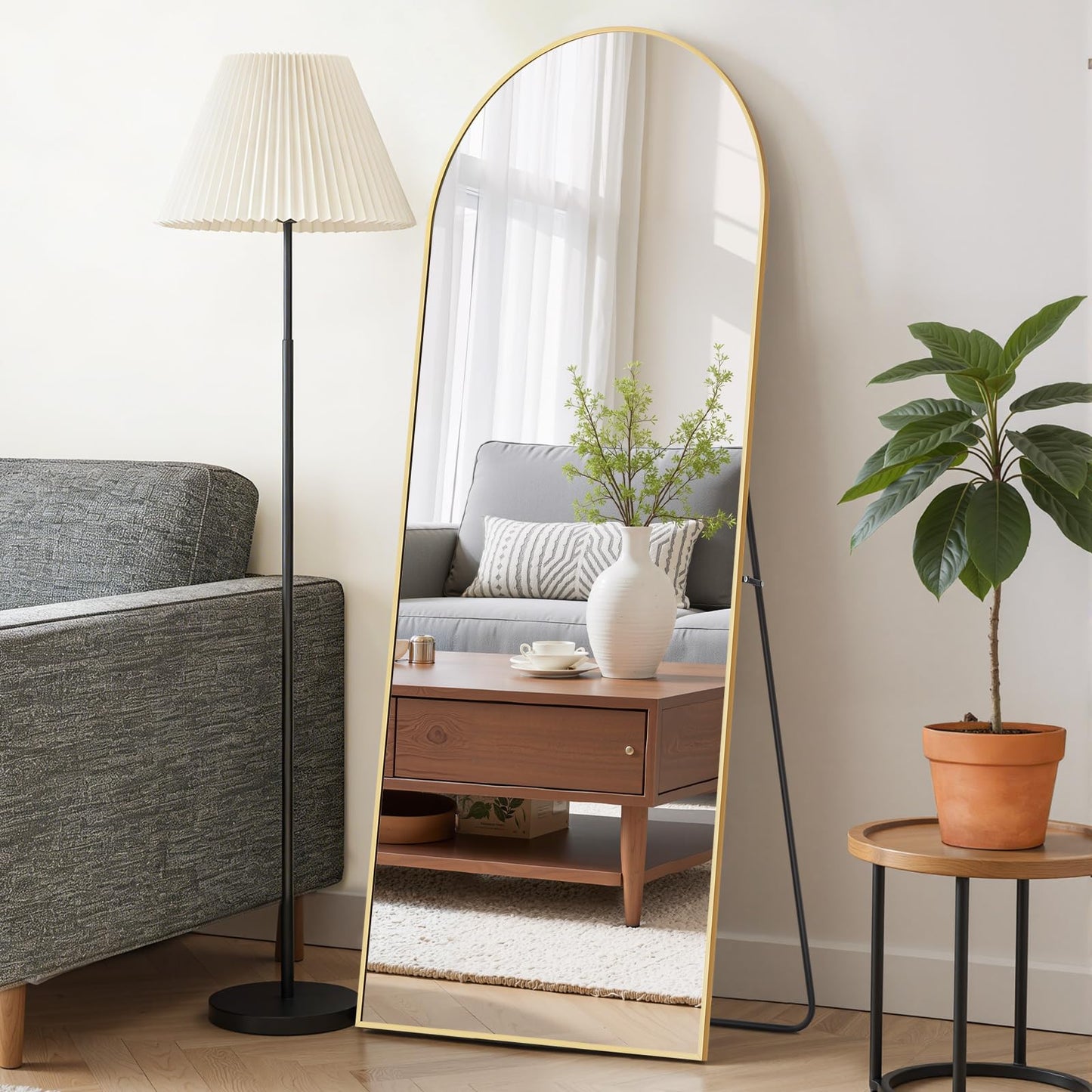 Mirror Full Length 59"x16" Full Body Floor Mirror with Stand, Shatterproof Glass, Aluminum Alloy Frame, Free Standing Wall Mounted or Leaning Arched Mirrors for Bedroom Living Room Entryway