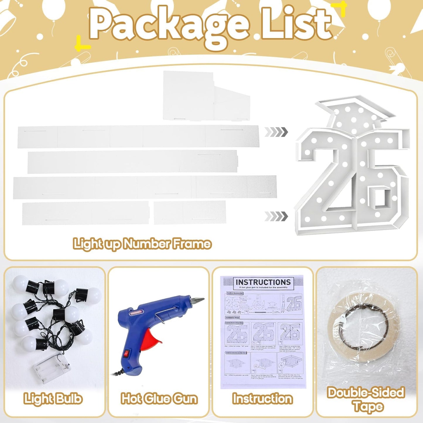 4.5FT 2026 Graduation Decorations, Large 26 Light Up Numbers Graduation Cap with Lights, White Mosaics Marquee 26 Numbers Kit for Class of 2026 High School College Graduation Grad Party Decorations
