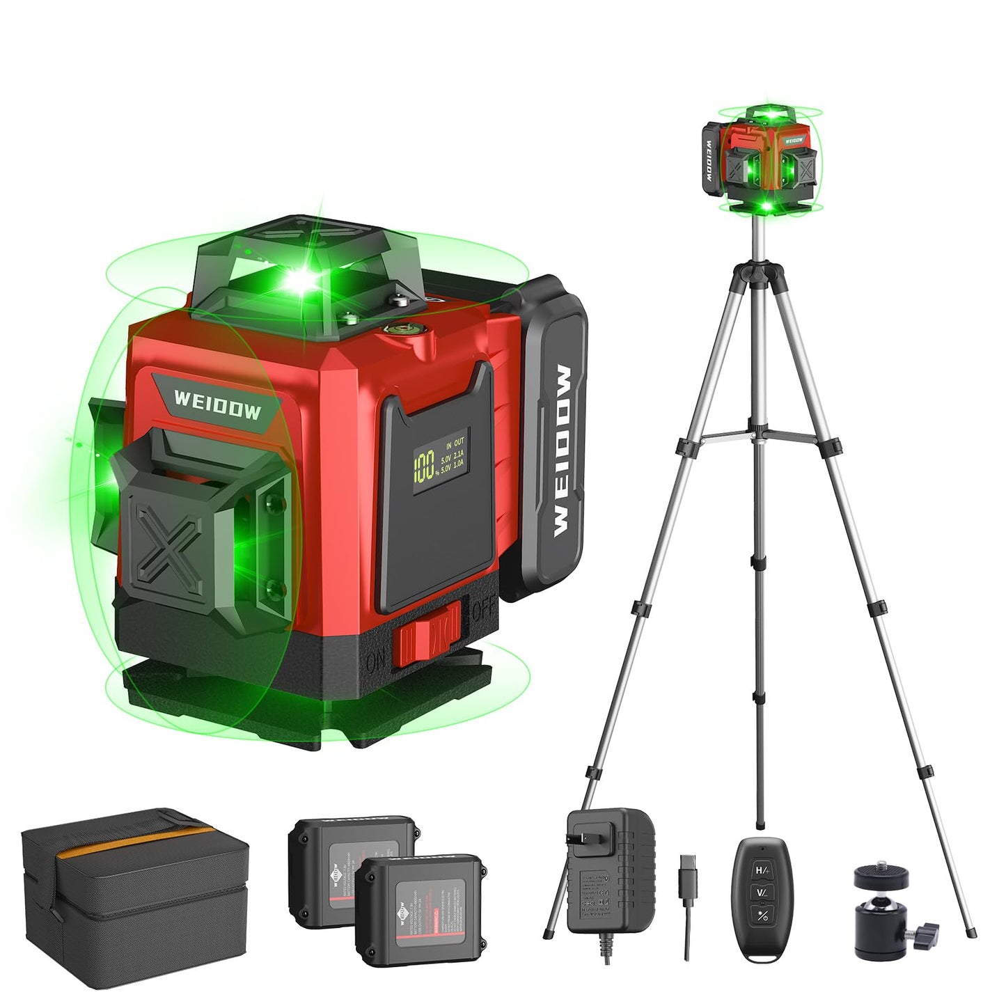 Laser Level 360 Self Leveling with Tripod,WEIDDW 4D Lazer Level,4x360° Cross Line Laser for Construction Project Renovation,Floor Tile, Laser Level Lines Tool with 2x4800mAh Batteries,Durable Case