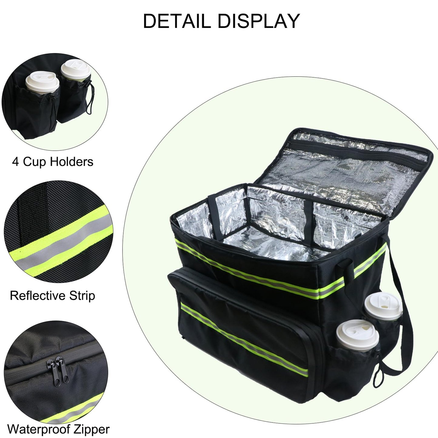 MEODOASSY Extral Large Food Delivery Backpack,17"x17"x16" Insulated Pizza Delivery Backpack fits 14'' 16'' Pizzas, Motorcycle Food Delivery Bag for Bike with 4 Pockets for Uber Eats, Doordash