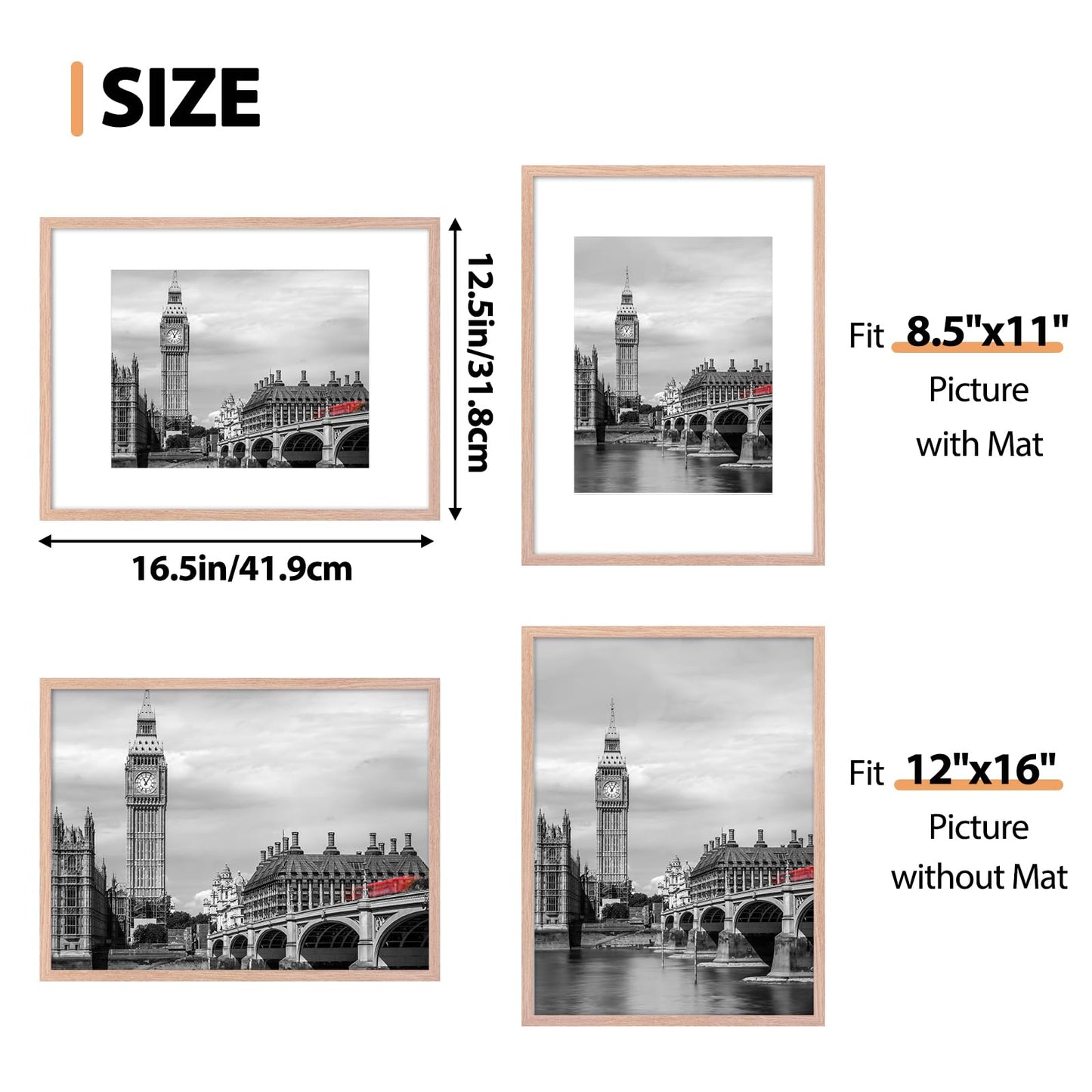 Fixwal 12x16 Poster Frame Set of 6, Gift for 2026 Graduation Father's Day, Thin Border and Light Weight Photo Frames for Wall Decor Diamond Art, Natural