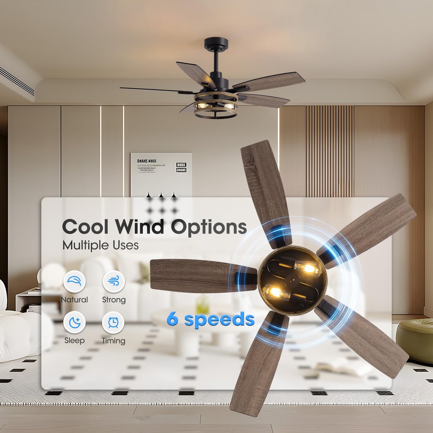 46 Inch Ceiling Fans with Lights and Remote Control, Farmhouse Ceiling Fan for Bedroom Living Room and Patio, Black Caged Ceiling Fan for Indoor and Outdoor