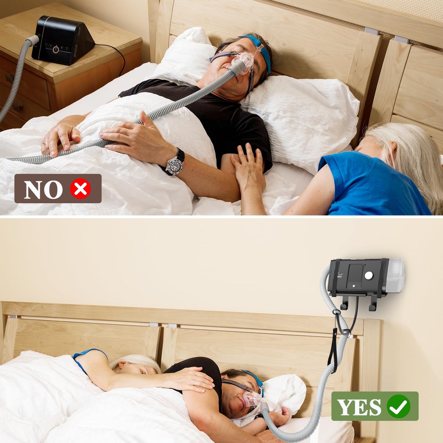CPAP Wall Mount Shelf Compatible with ResMed AirSense 10 with Adjustable Angle CPAP Hose Holder and Hook for CPAP Tube & Mask [Avoid Entanglement] FSA HSA, CPAP Supplies Stand for Bedside Organization