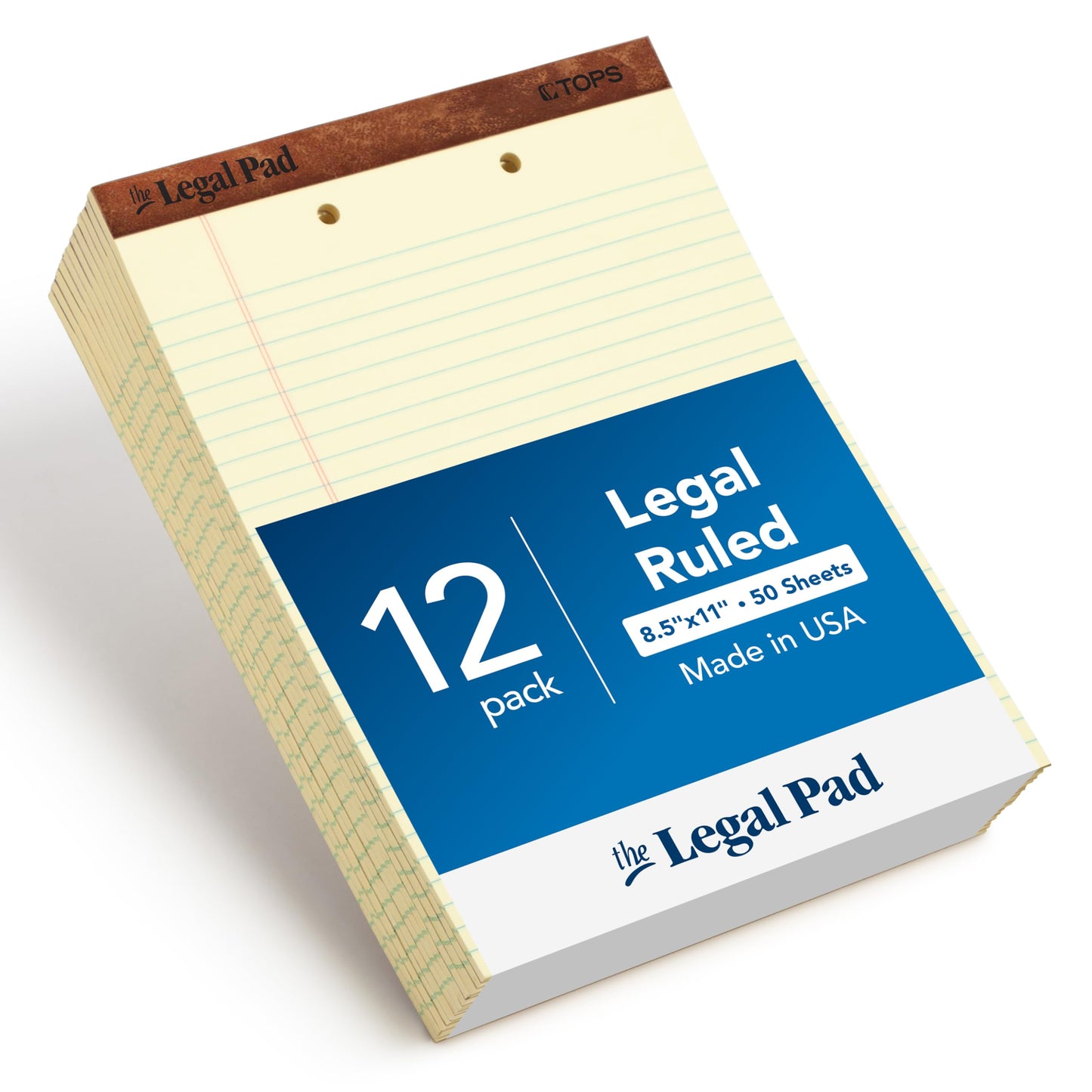 TOPS The Legal Pad Writing Pads, 8-1/2" x 11-3/4", Canary Paper, Legal Rule, 50 Sheets, 12 Pack (7531)