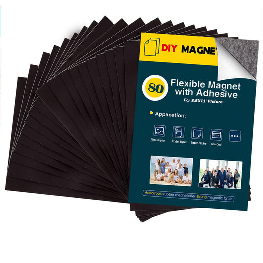 8.5X11 Inches Adhesive Magnet Sheets for Letter Size (Bulk 80 Pieces),Magnetic Sheets with Self-Stick Adhesive for Classroom/School