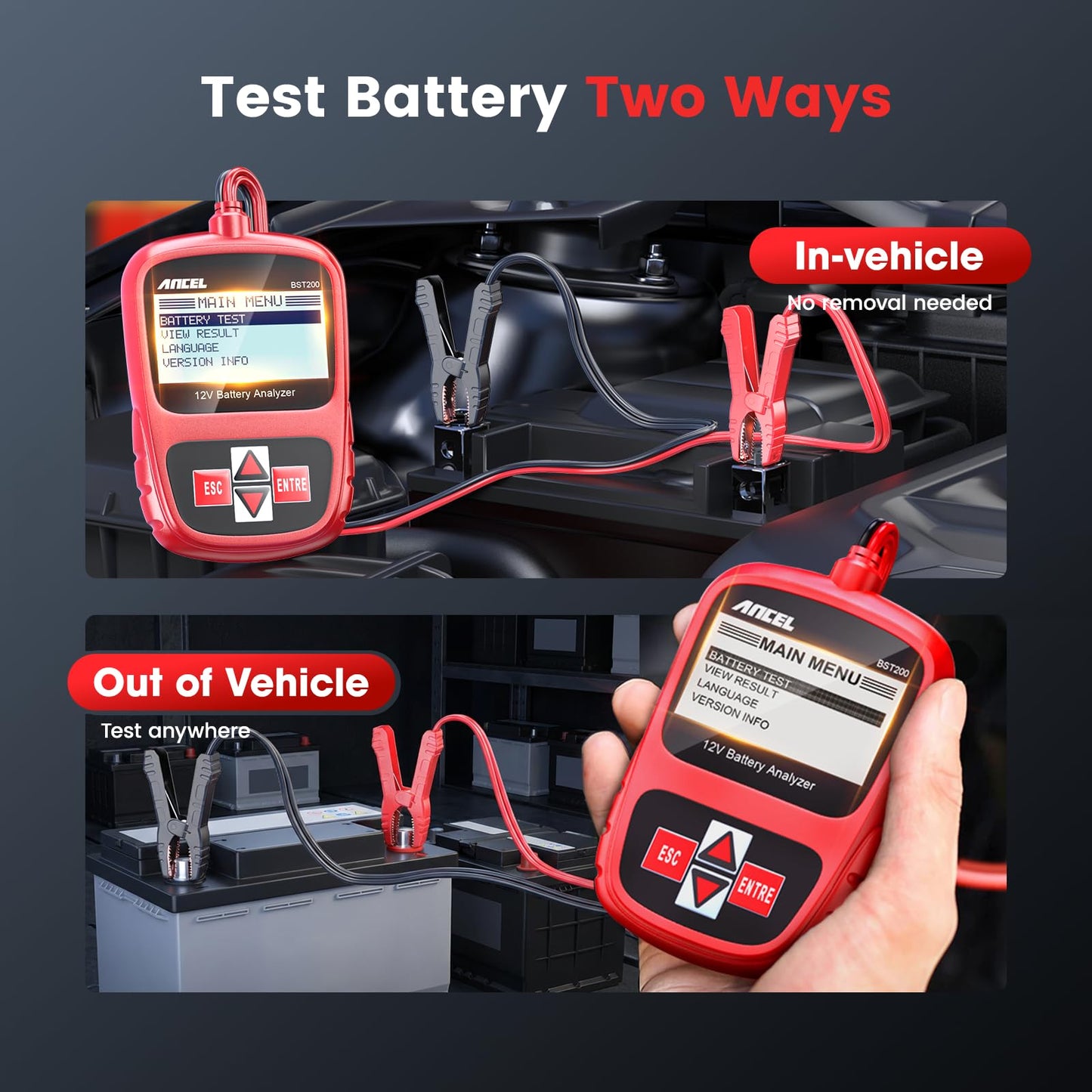 ANCEL BST200 Car Battery Tester 12V Battery Load Tester, 100-1100 CCA Automotive Digital Analyzer Tool with Upgraded Reinforced Clamps for Car Truck SUV Motorcycle Boat Marine Vehicles