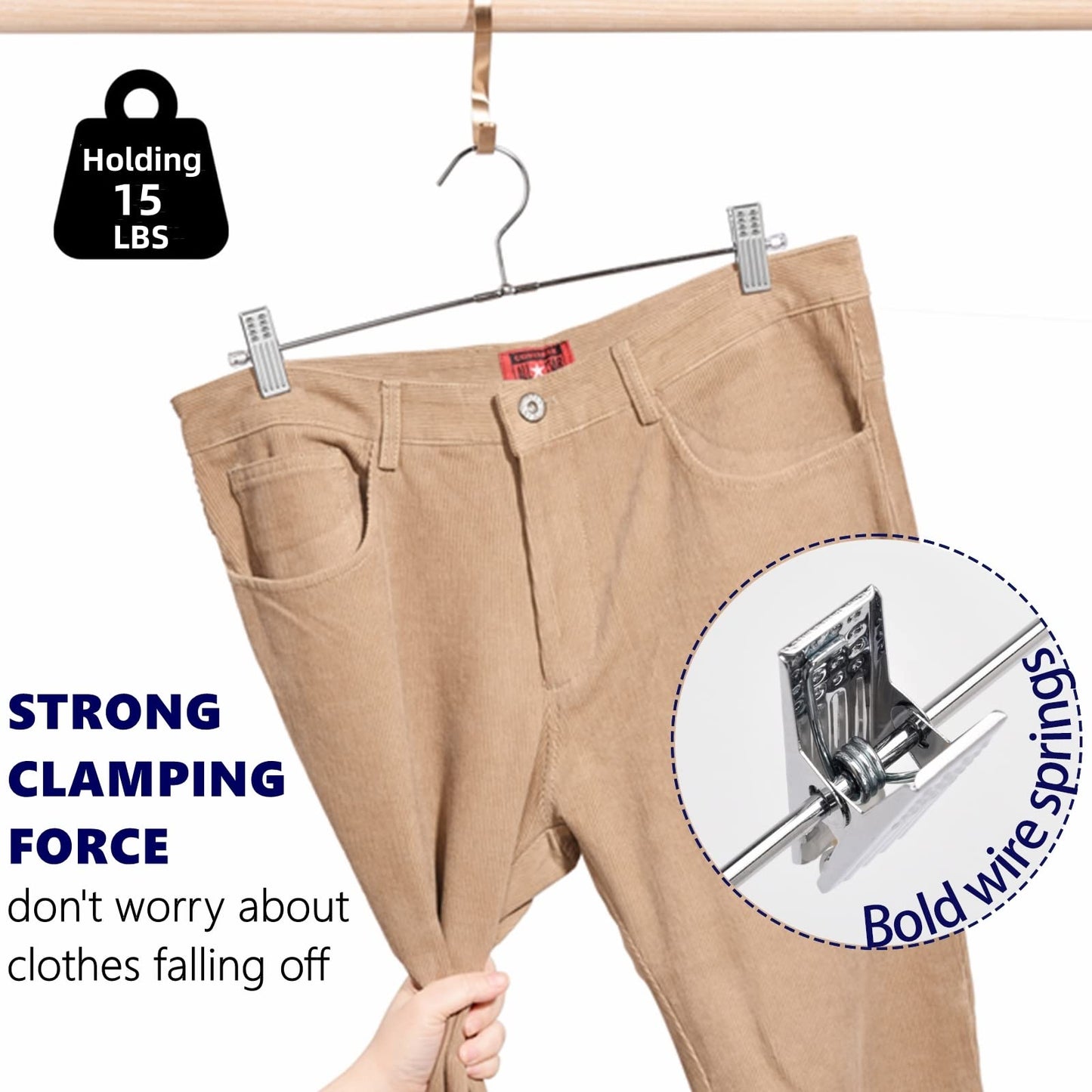 Amber Home 50 Pack Metal Pants Hangers with Clips, Heavy Duty Metal Skirt Hangers with 2-Adjustable Clips, Bottom Hangers for Shorts, Jeans, Trousers (50)