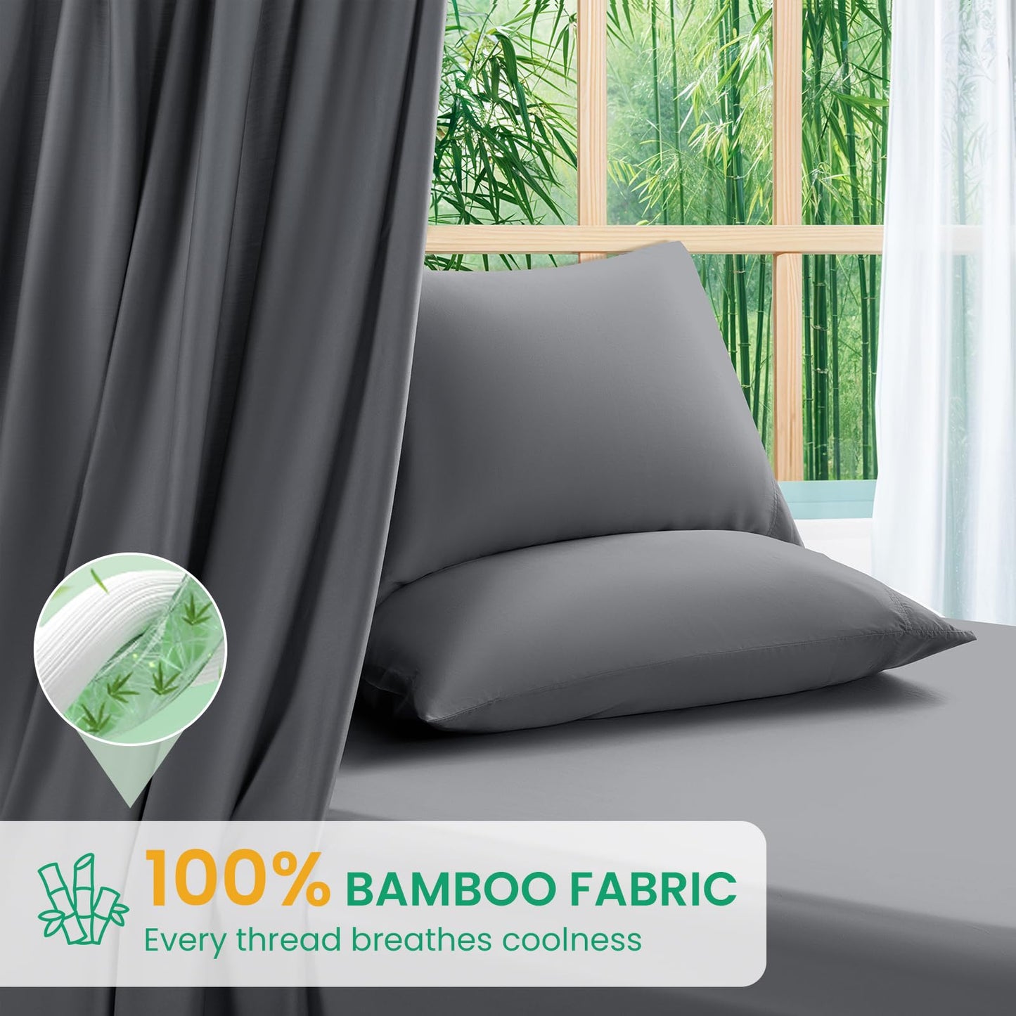 SONORO KATE 100% Viscose Derived from Bamboo_Sheets Cal King Size, Ultra Breathable & Cooling Bed Sheets for Hot Sleepers, Hotel Luxury Silky Bedding Sheets, 16" Deep Pocket - 4PC (Dark Grey,Cal King)