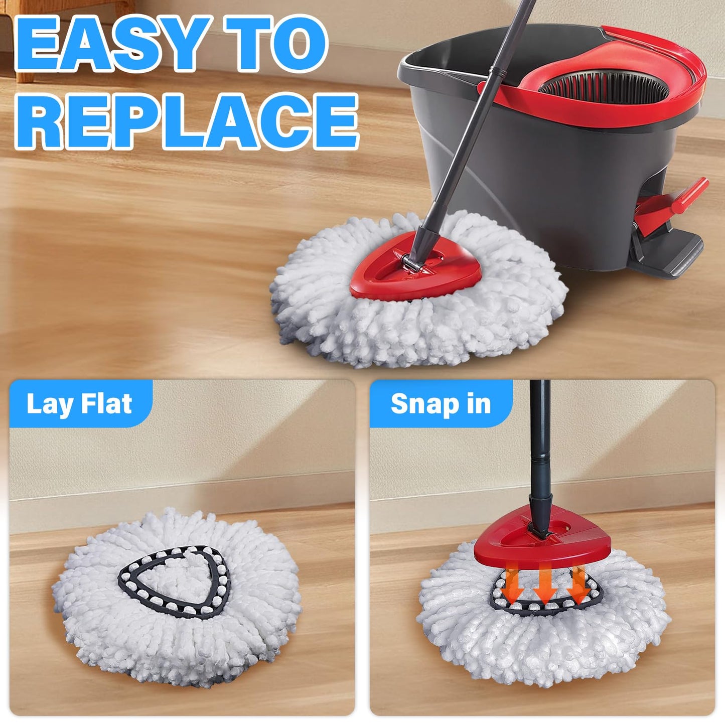 Mop Replacement Heads for O Cedar: Mop Replace Head Easy Wring Spin - Mop Heads Replacements Easy to Clean Install and Replaceable Mop Head Machine Washable (15 Pack)