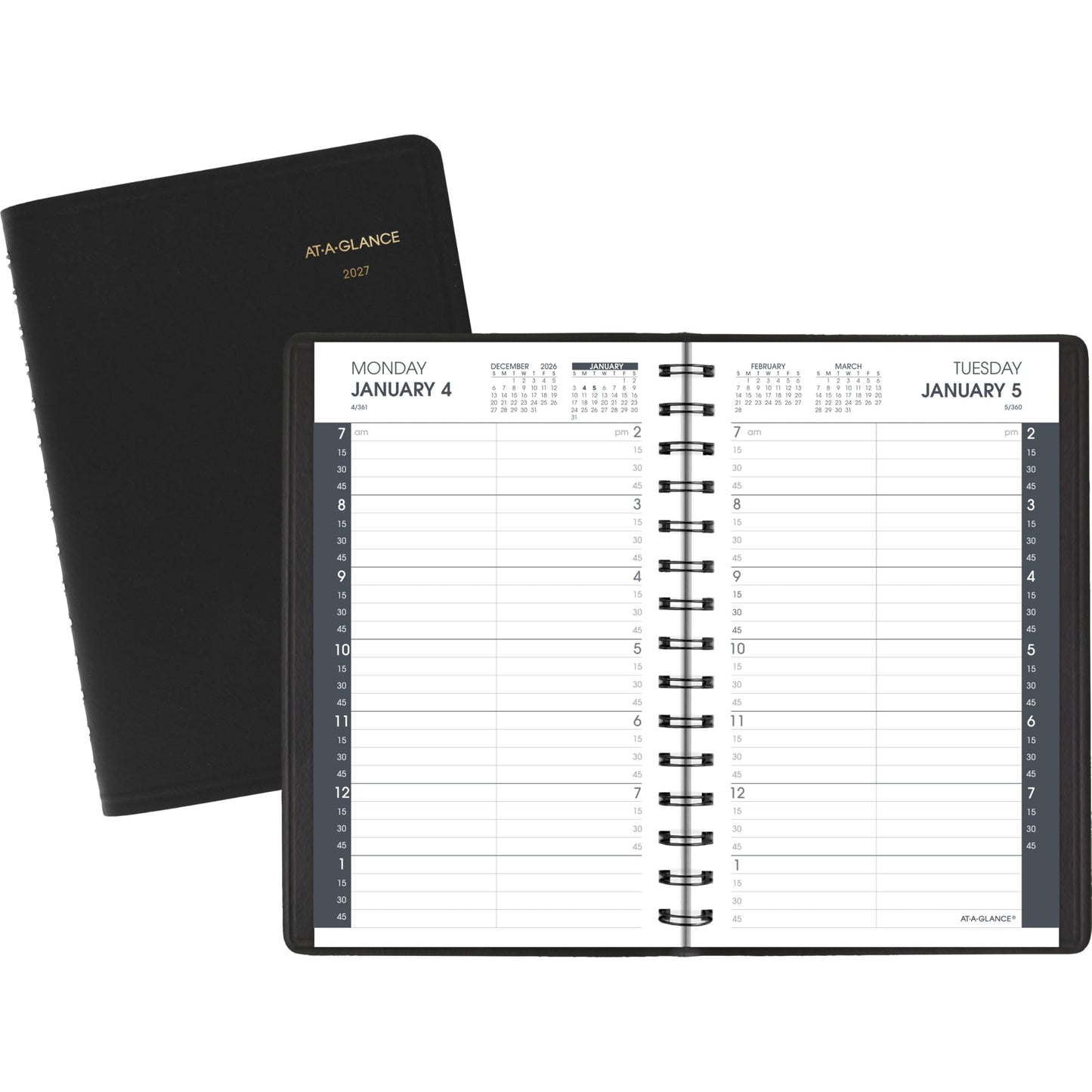 AT-A-GLANCE 2027 Appointment Book Planner, Daily, 5" x 8", Quarter-Hour, Black (708000527)