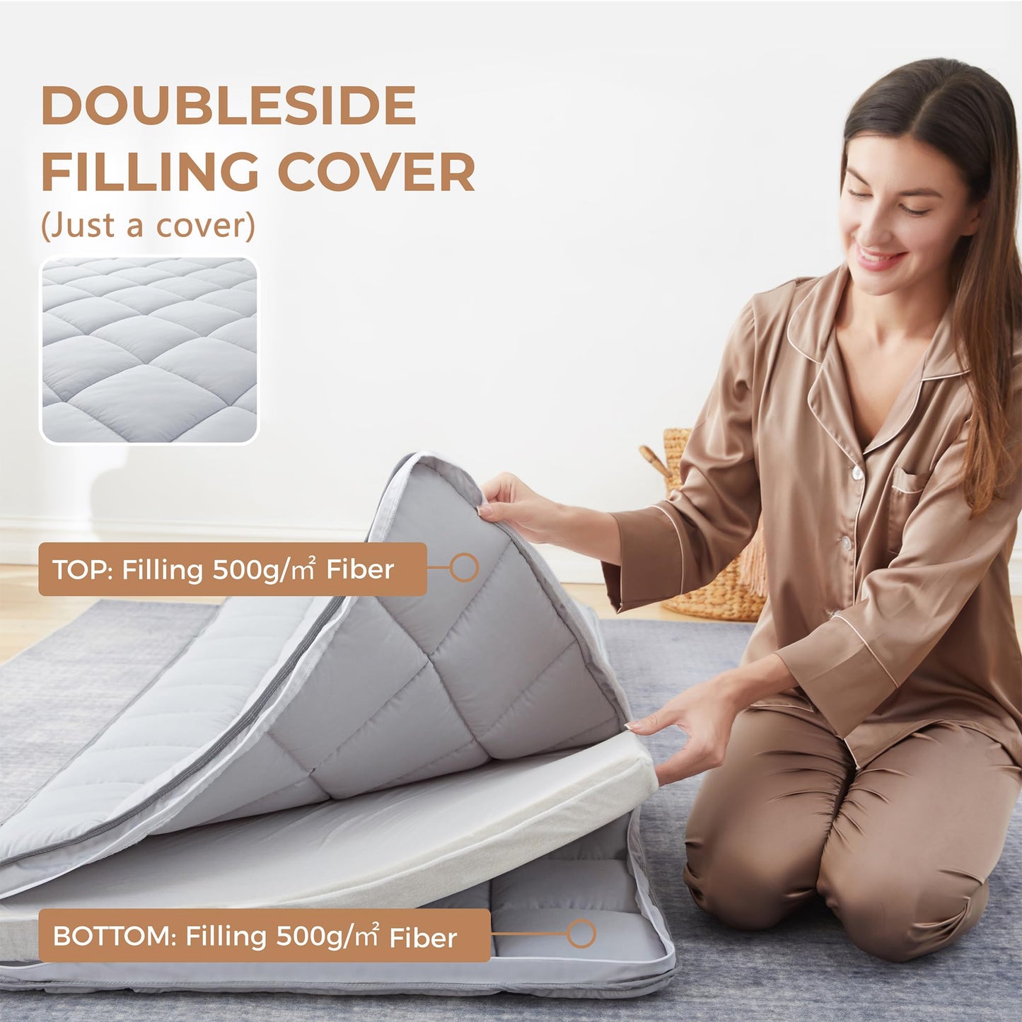 Jamdok 3Inch Twin Mattress Topper Cover(Only Cover),Cot Mattress Protector Bedding,Foam and Latex Mattress Cover with Zipper,Pillow Top and Bottom(75 x 38”) Gray