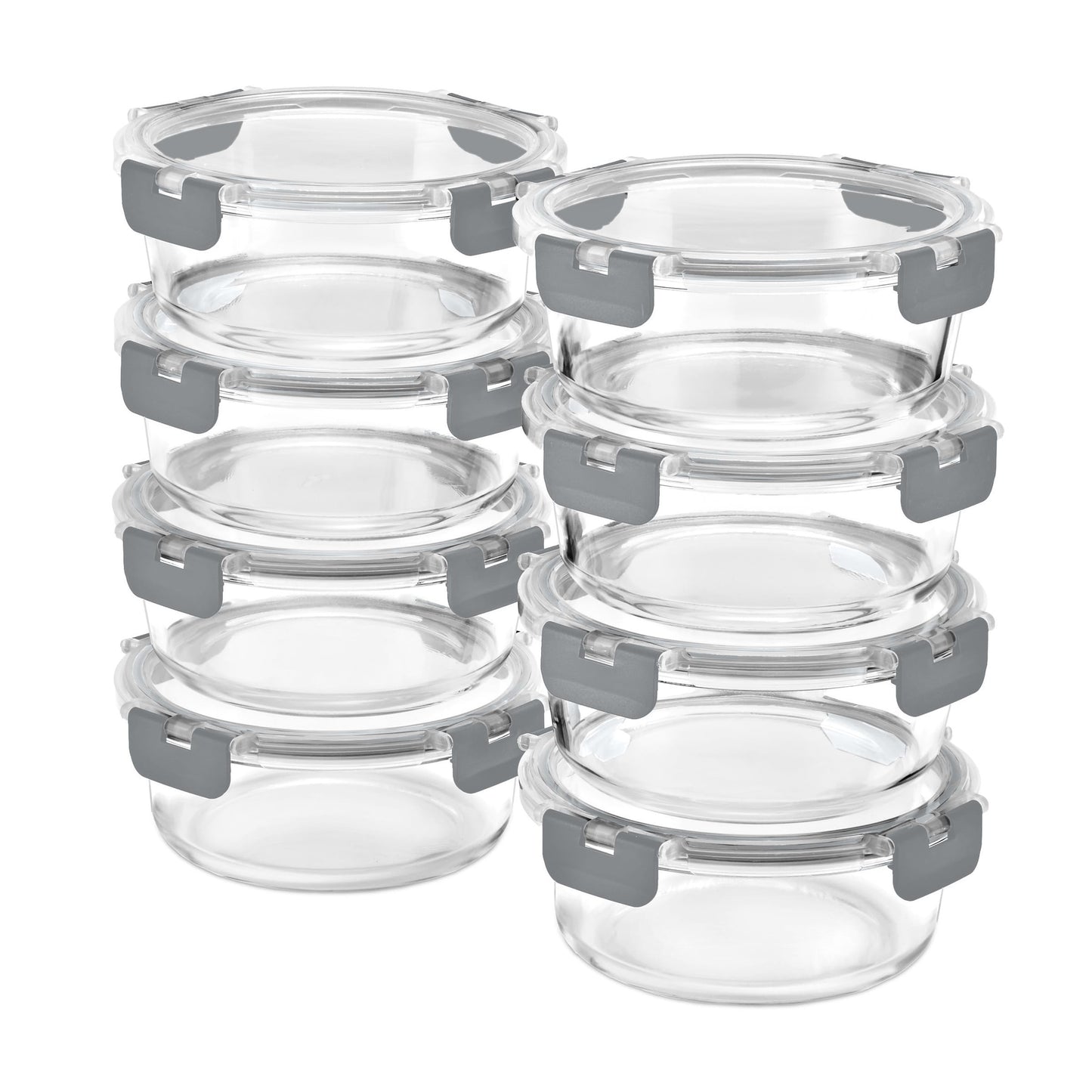Sorbus 16pc Glass Meal Prep Containers Set – 8 Round 32oz Containers with Airtight Lids – Freezer, Dishwasher, Oven Safe – Reusable Food Storage Bowls, 4 Cup Capacity for Meal Prep and Storage Grey