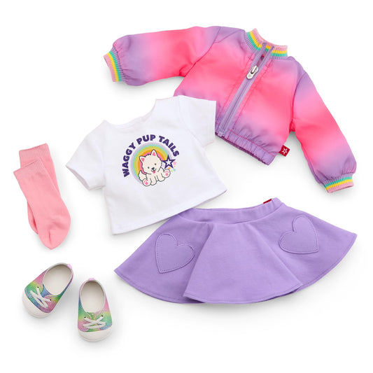 American Girl, Summer McKinny Girl of The Year 2025 Waggy Pup Tails Outfit for 18-inch Dolls, with a t-Shirt, Jacket, Skort, Socks, and Shoes, Ages 6+