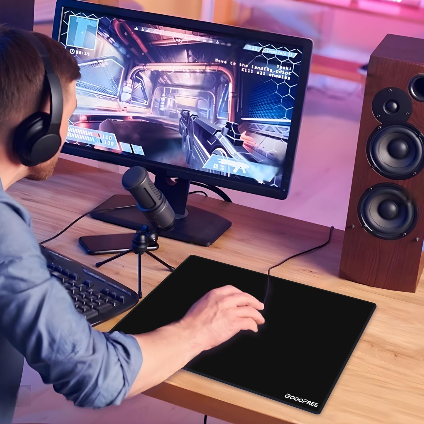 Glass Mousepad with Hard Surface for Gaming, Ultra Smooth Mouse Mat, Water-Resistant Large Mouse Pad Precision Speed Control for Esport Games/Office, Black XL(15.7’’×19.6’’)