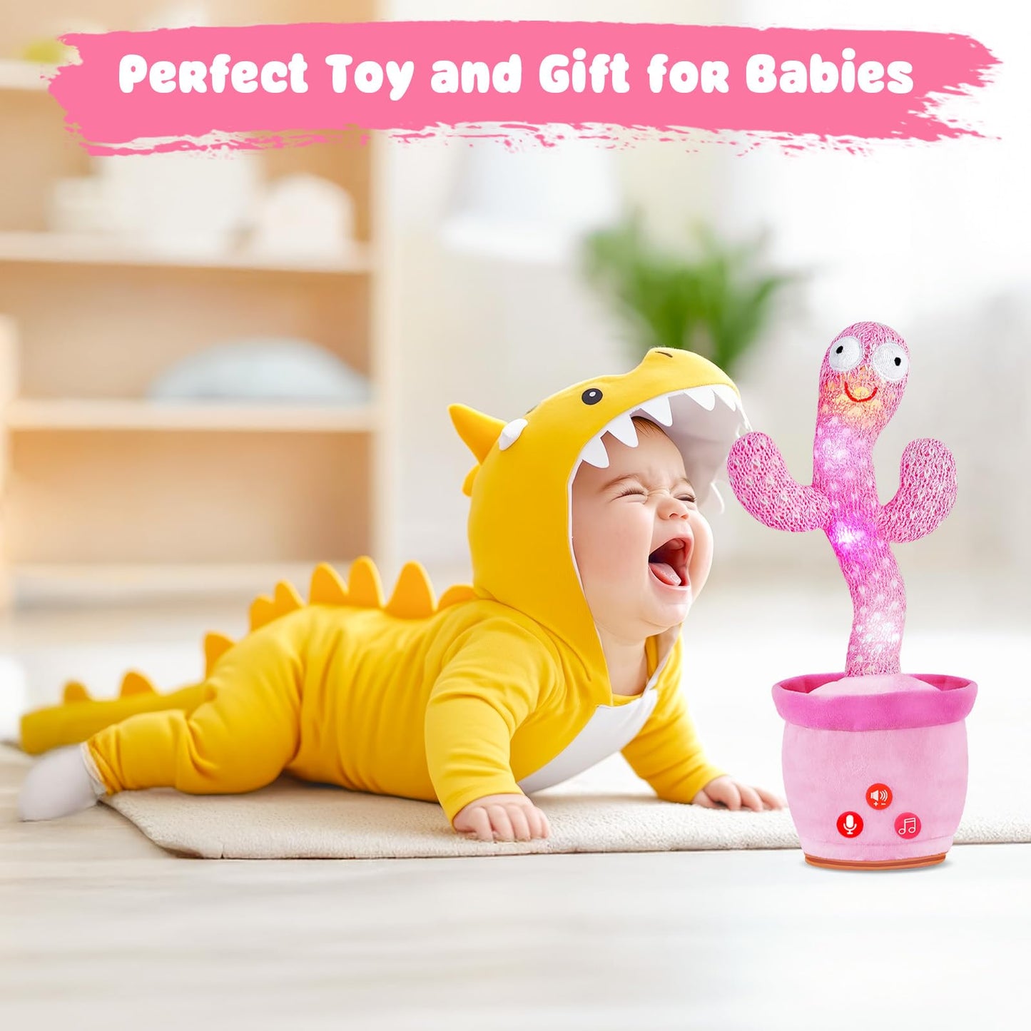 SANJOIN Dancing Talking Cactus Toy for Baby Toddlers, Baby Girl Toys 18 Months+, Volume Adjustable, Mimicking, Recording, Singing. Baby Toys & Gifts for Girls, Easter Basket Stuffers for Girls Boys