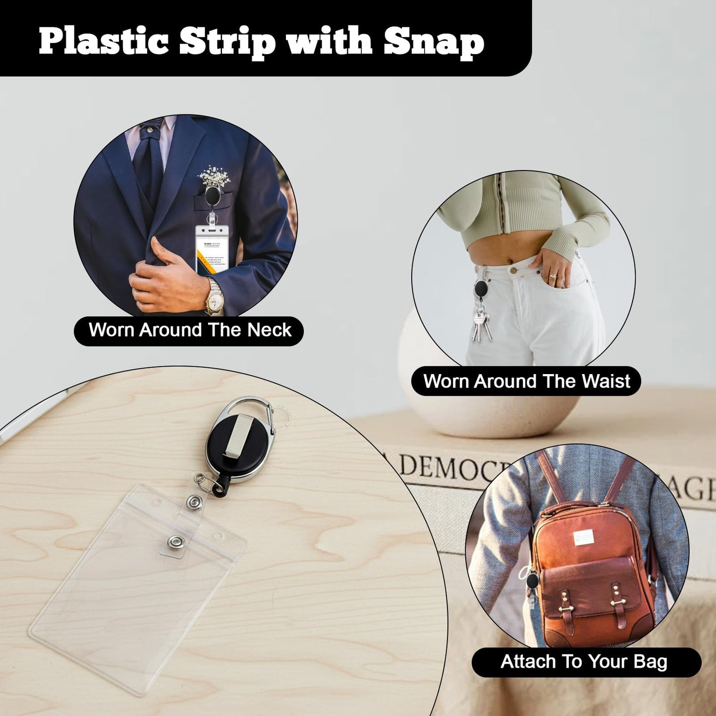 100 Pcs Id Badge Holder Retractable Clip, Heavy Duty Retractable Keychain Badge Reel with Id Holder for Nurse Office Work Employee School Supplies