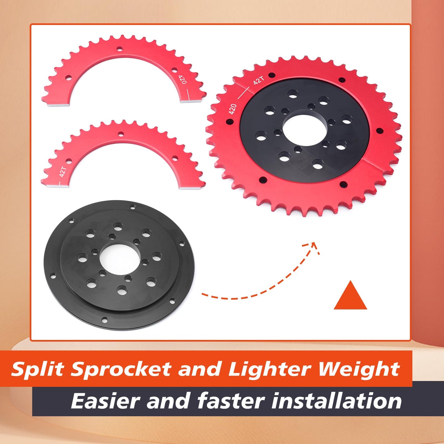 420 Chain Sprocket and 42 Tooth Mini Bike Split Sprocket Hub Adapter fit for Coleman CT200U BT200X CT200U-EX for Baja for Warrior for Massimo MB165 MB200 Replacement for Predator 212cc 196cc