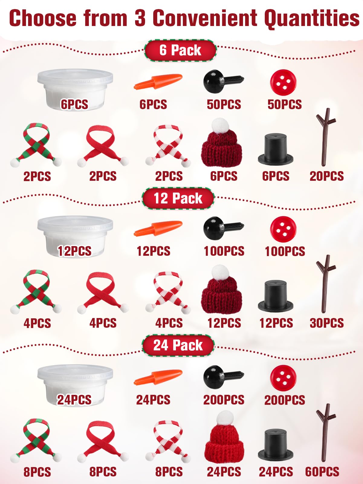 Cosweet 24 Pack Christmas Snowmen for Kids - Build a snowman kit with air dried clay, gift for parties, winter activities, leisure