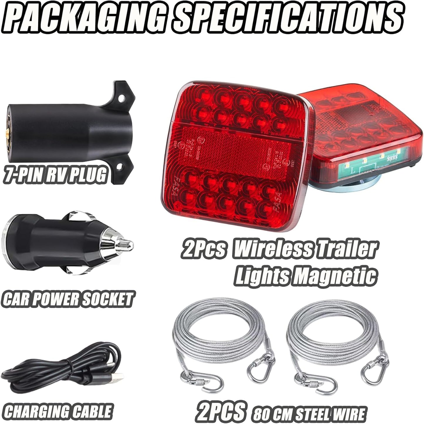 Wireless Trailer Lights Magnetic, upgrade Rechargeable Wireless Trailer Tow Lights LED Kit, IP65 Waterproof, 10-Hour Battery Life, 100 FT Signal Synchronization for Towing Truck Camper RV Boat