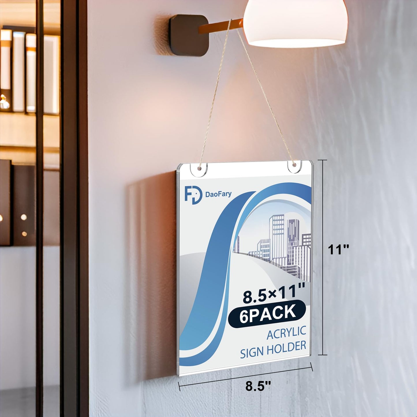 Daofary Acrylic Sign Holder 8.5 x 11 Wall Mount, 6 Pack Clear Acrylic Wall Picture Frame with Double-Side Tape, Document Paper Poster Display for Office, Store, Restaurant (Adhesive Tape, Screws & Hanging Rope Included)
