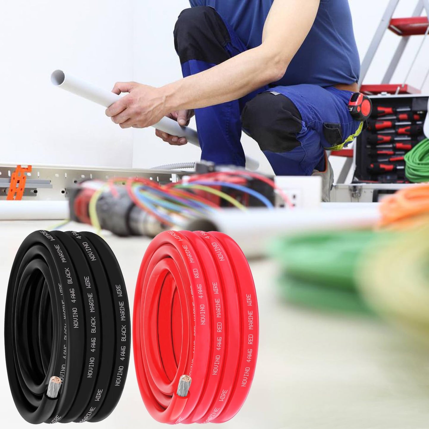 4 Gauge Marine Wire Include 4AWG 10FT Black & 10FT Red,4 Gauge Marine Grade Wire Oxygen-Free Tinned Copper Electrical Cable for Speaker Automotive Boat Battery Lighting Camper Trailer Outdoor