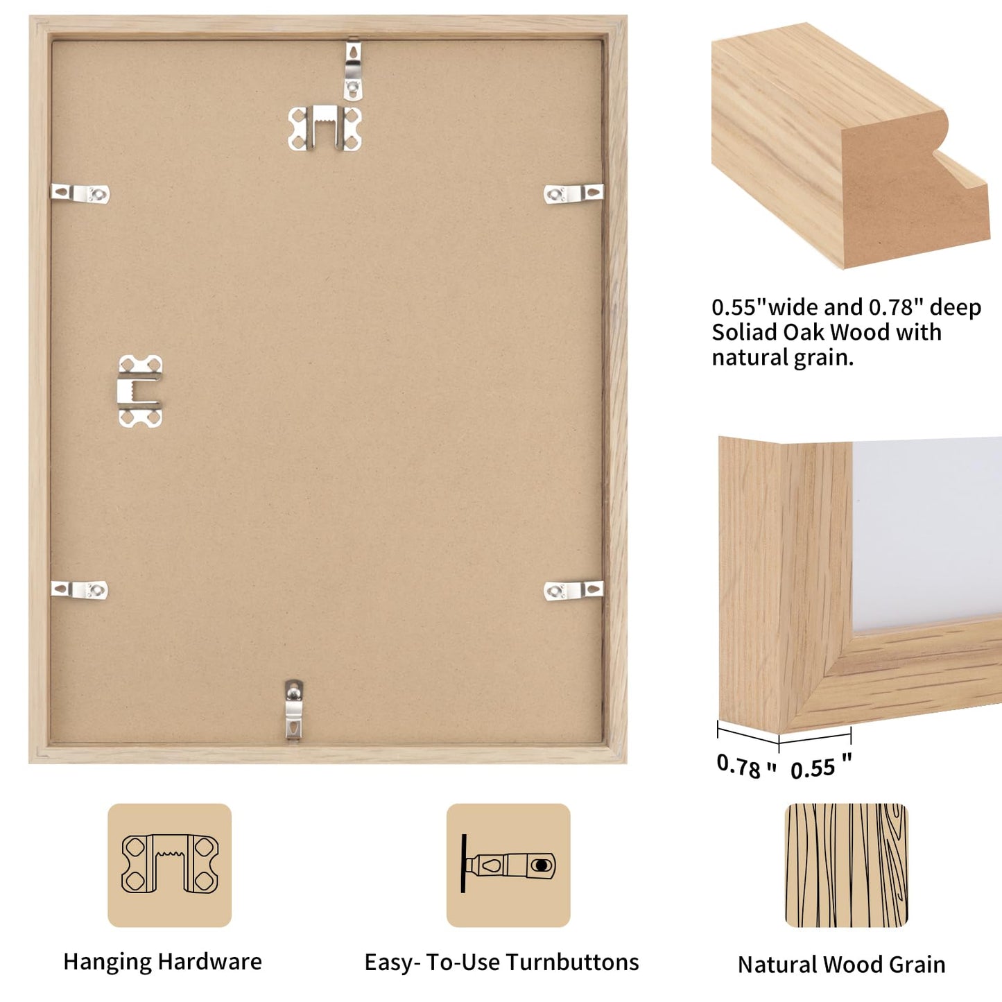 16x20 Picture Frames for Wall - Minimalist 16x20 Oak Wood Frames, 16"x20" Picture Frame Wood, Natural Solid Wooden Picture Frames for Wall Art Photo and Prints(1 Pack, Beige)
