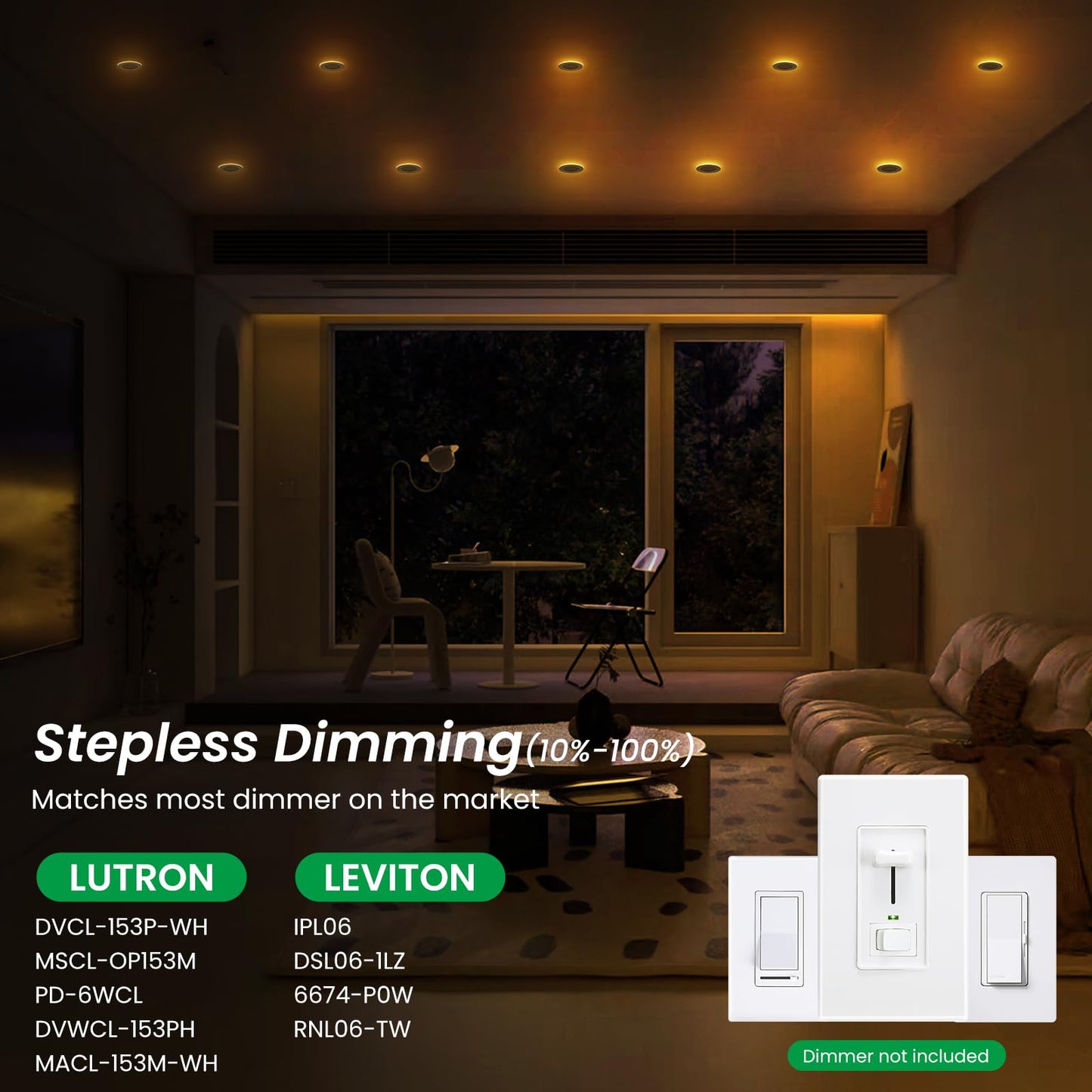 ALUSSO LIGHTING 12 Pack 6 Inch 5CCT Ultra-Thin LED Recessed Ceiling Light with Night Light, 2700K-5000K Selectable, 12W 1100LM Dimmable Canless Wafer Downlight, Damp Rated -ETL&FCC (Black)