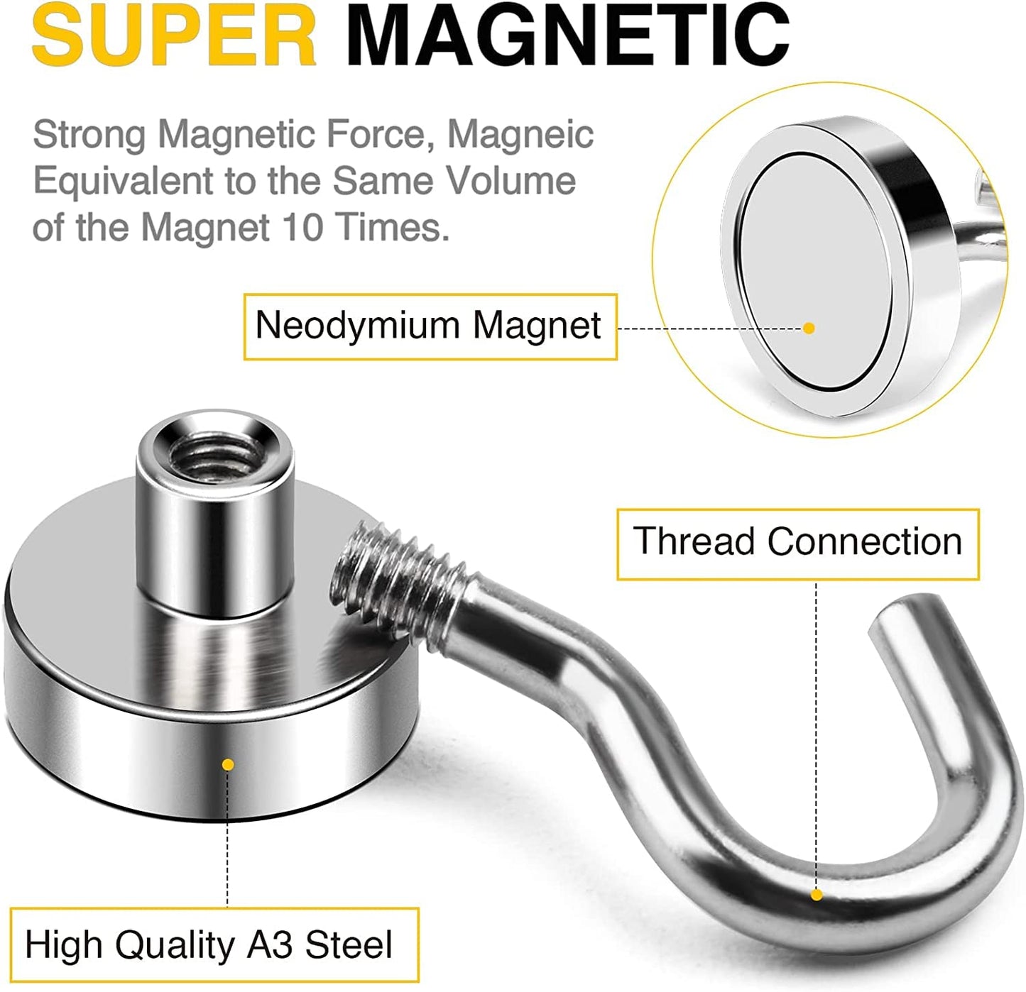 DIYMAG Magnetic Hooks, 30Lbs Strong Heavy Duty Cruise Magnet S-Hooks for Classroom, Fridge, Hanging, Cabins, Grill, Kitchen, Garage, Workplace and Office etc, (200 Pack-Silver),Screw in Hooks