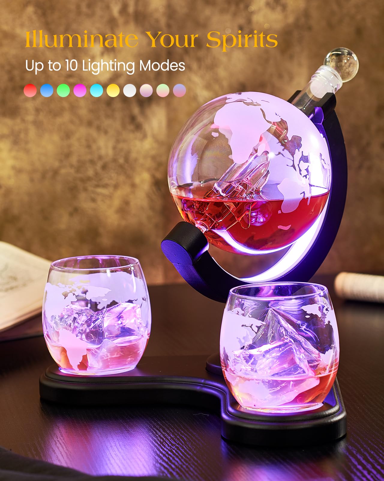 Gifts for Men Dad, Kollea Unique Light Up Whiskey Globe Decanter Sets with 7 RGB Colors, Cool Christmas Birthday Gift for Men, Funny Anniversary Present for Him Husband