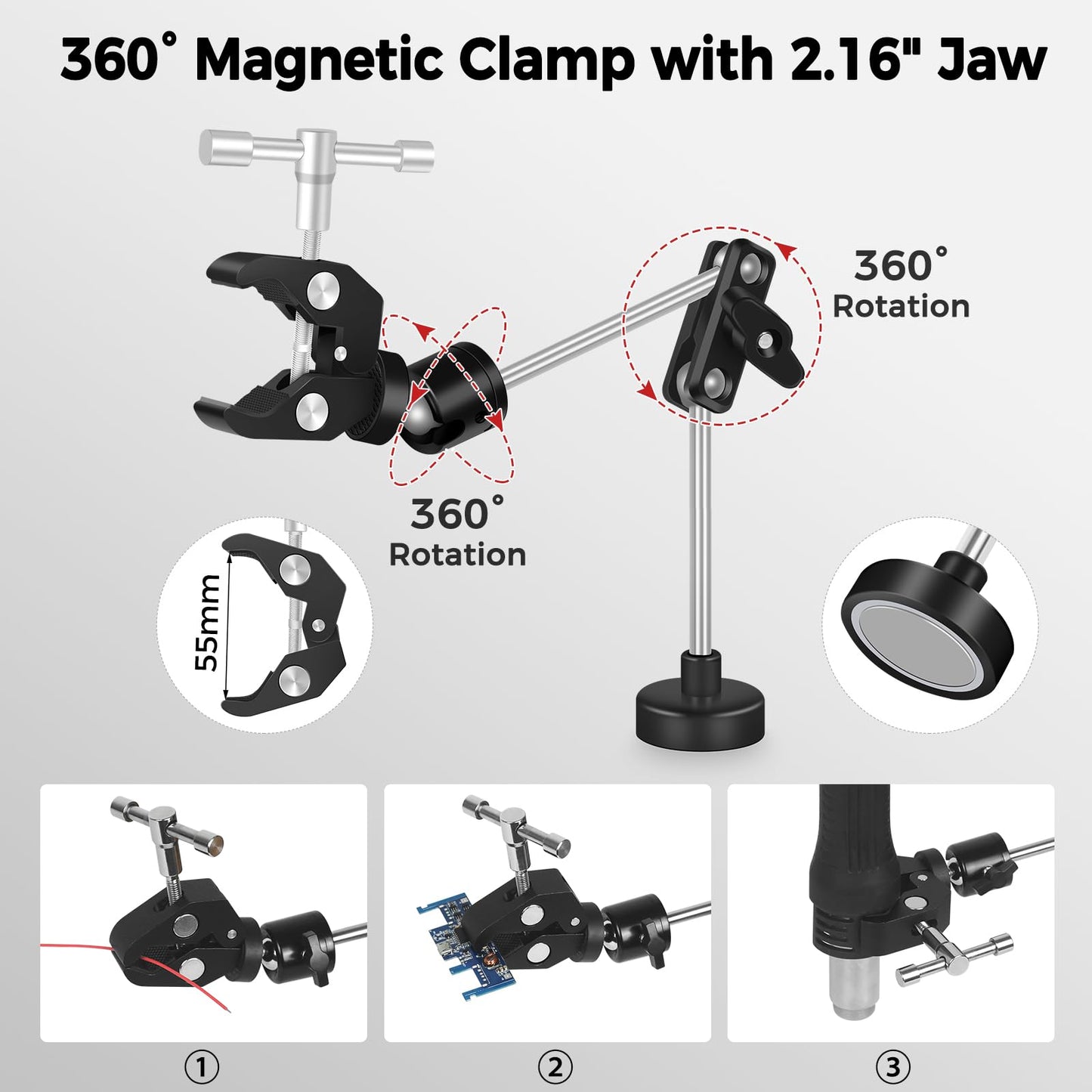 NOEVSBIG Helping Hands Soldering Station with Upgraded 5X Magnifying Lamp, 360° Soldering Clamp, 4 PCB Holders, Extra-Large Base & 4 Sturdy Flexible Arms, Hands-Free Tool for Soldering, Jewelry Crafts