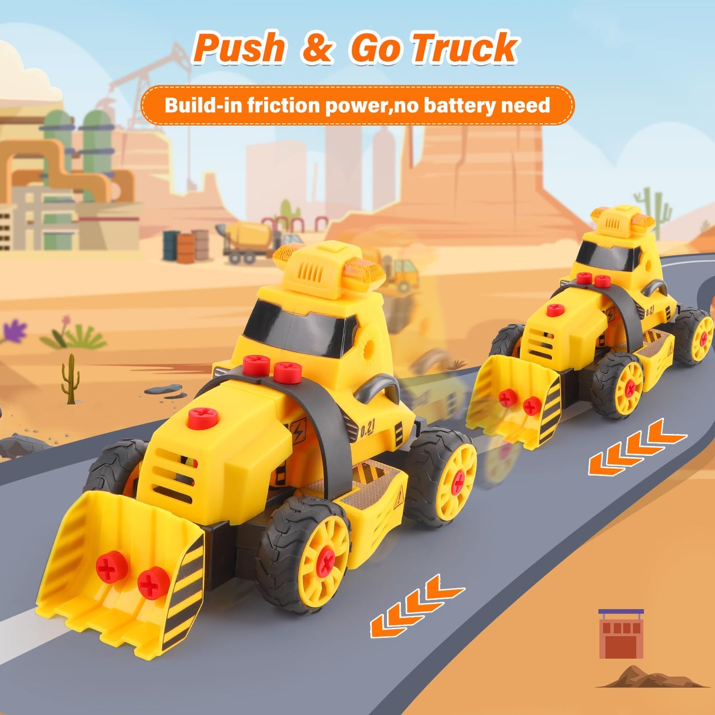 FLY2SKY Take Apart Toys with Electric Drill Truck Construction Set DIY Engineering Building Toy Push Go STEM Toy (9 in 3 Take Apart Toys)