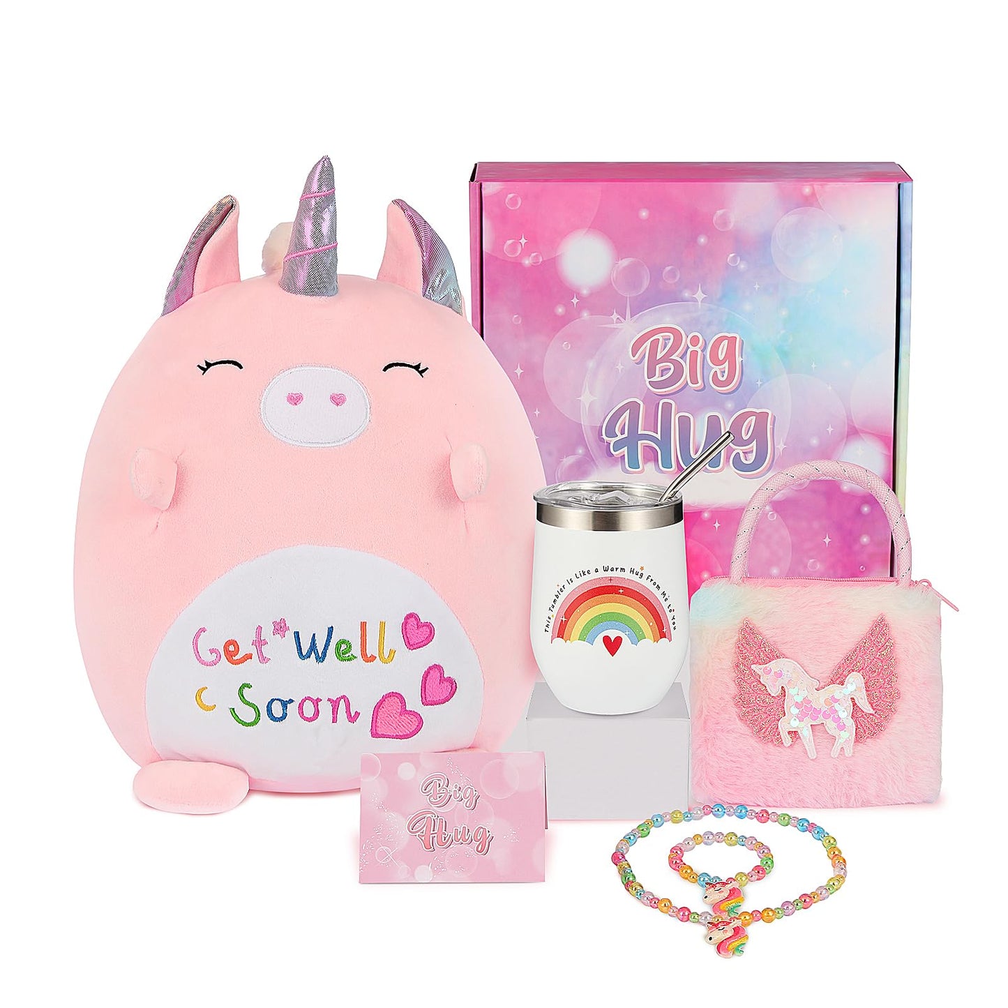 Get Well Soon Gift for Kids, Feel Better Gifts for Kid, Kids Get Well Baskets, Care Package for Girls with Get Well Soon Unicorn Plush Pillow, Get Well Gifts Set for Girls after Surgery
