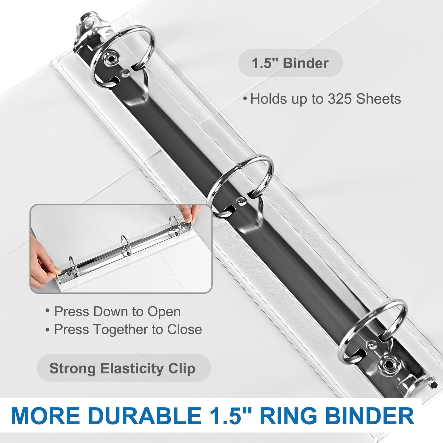 SUQJOY 1.5-Inch 3-Ring Binder with Pockets, 1-1/2’’ Clear View Binders,PVC Free, White Binder Holds up to 325 Sheets US Letter Size, Perfect for School,Office and Home(6 Pack)