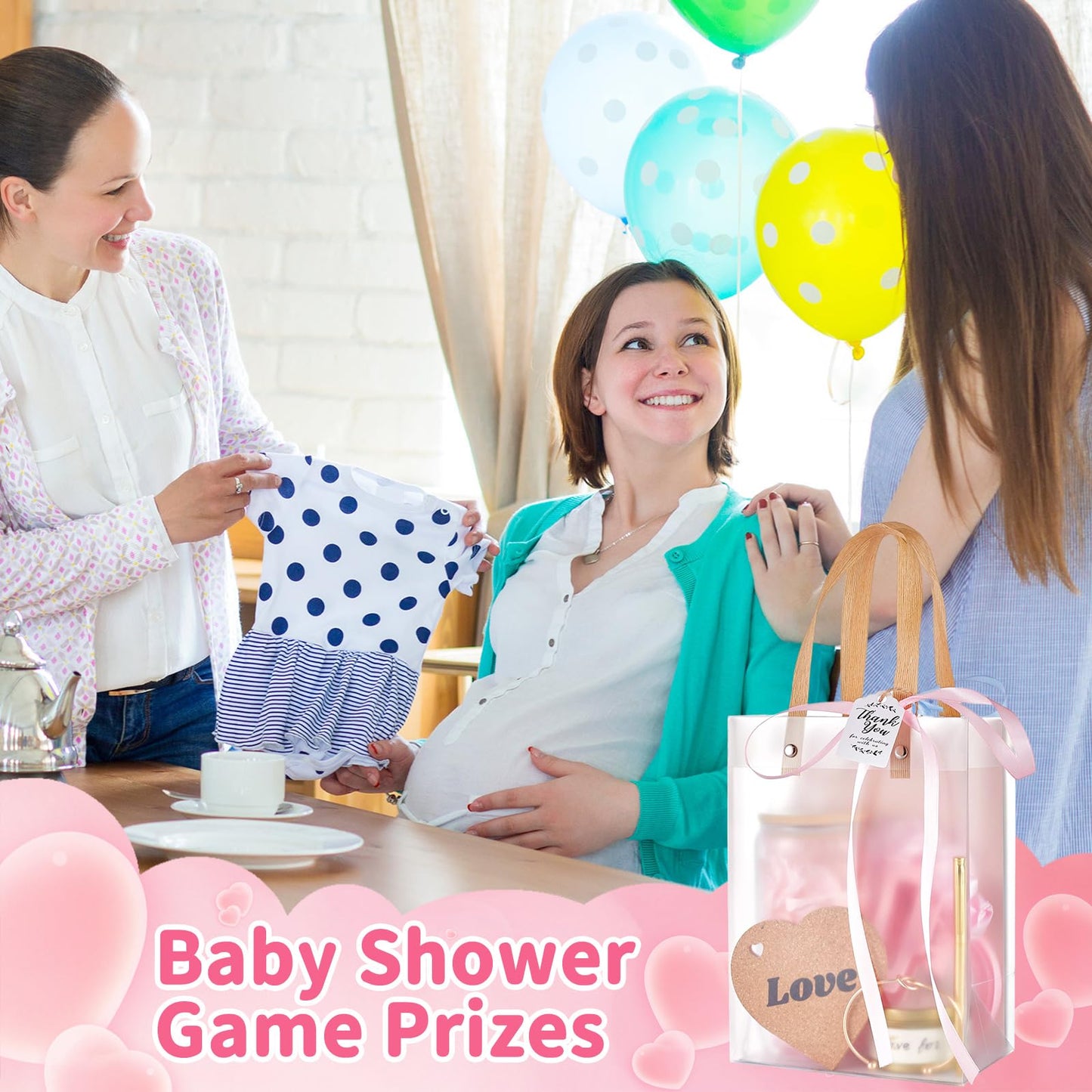 68Pcs Baby Shower Prizes for Game Winners Gifts Wedding Bridal Shower Gifts Including Glass Cans Notebooks Soy Candles Hair Clips for Baby Shower Wedding Bridal Shower Game Prizes (6, Pink)