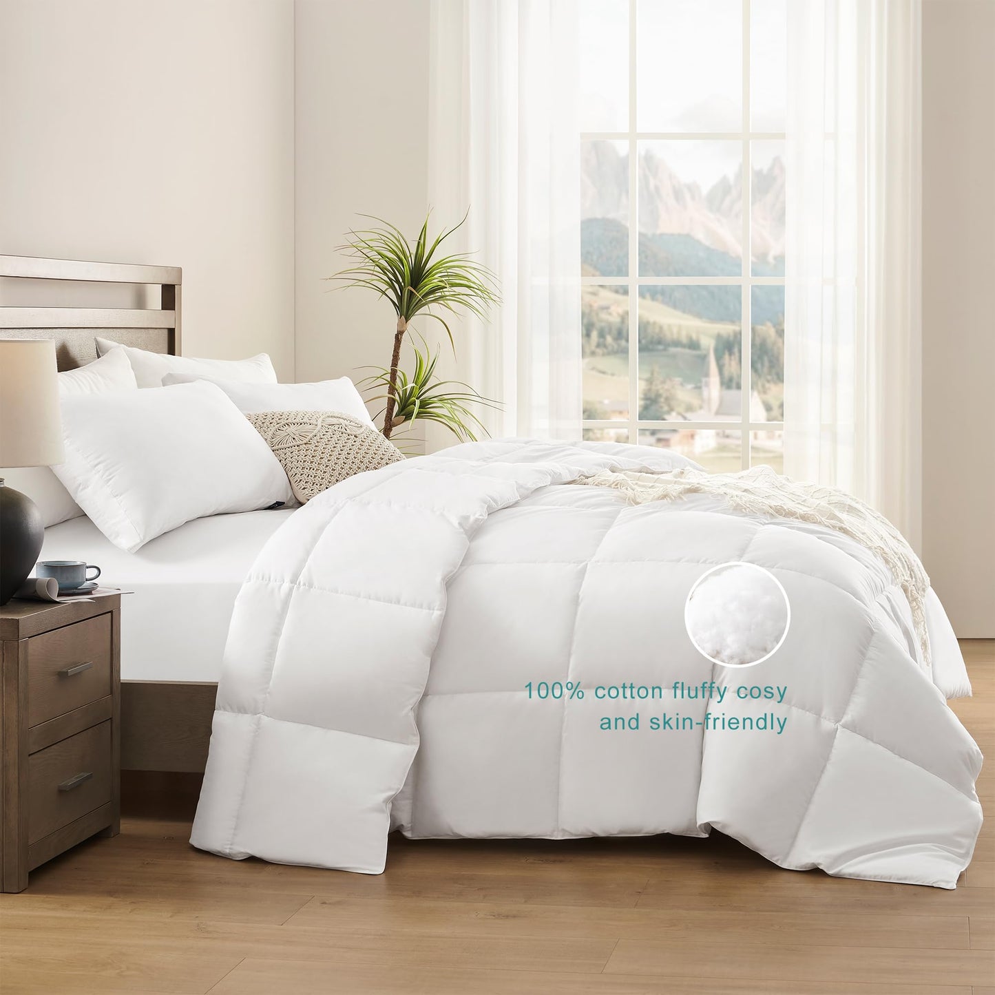 ACCURATEX Queen Duvet Insert Comforter,100% Cotton Shell, 400GSM Thick Fluffy Down Alternative Comforter,Breathable Soft White Hotel Bed Duvet Insert with Corner Tabs(90''x90'')