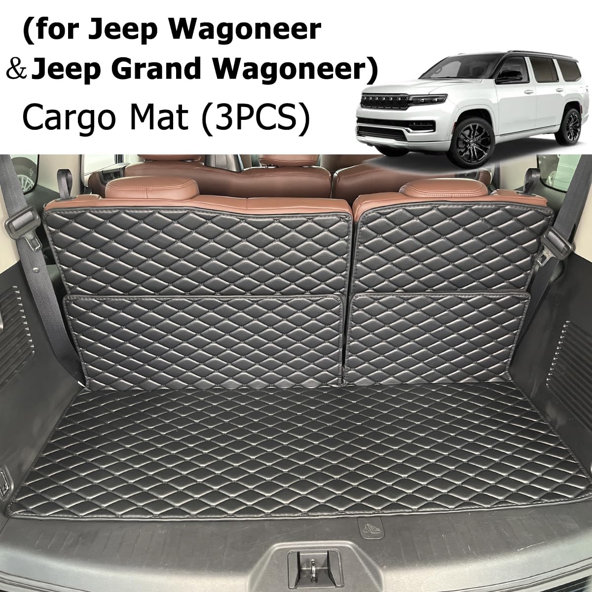 7DEEKEI Cargo Liners Compatible with 2022-2025 Jeep Wagoneer/Jeep Grand Wagoneer (Not fit L) Trunk Mat and Rear Backrest Cargo Mat