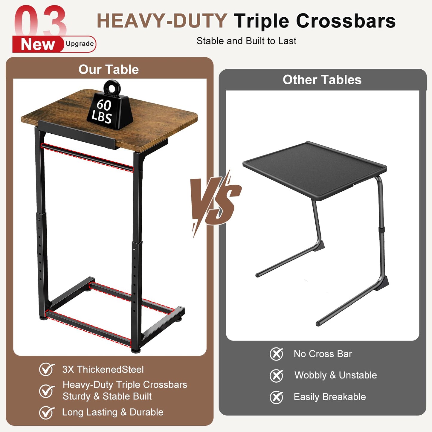 Tv Tray Table, Adjustable Height Couch Narrow Side Table,90° Tilt Angle foldable End Table, Laptop Table with Phone & Tablet Slot Dinner Tray Desk for Recliner/Sofa/Bed/small Living Room (Brown)