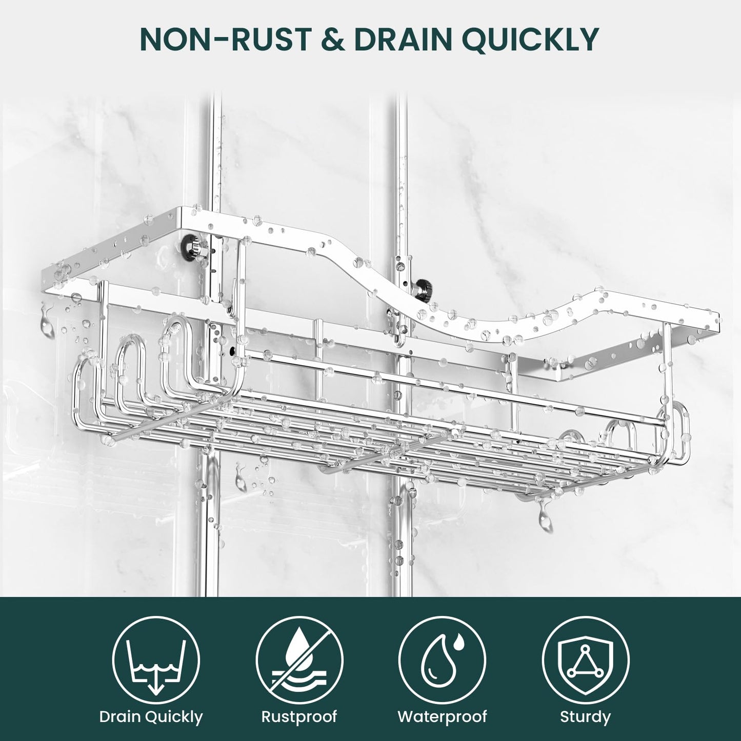 Shower Caddy Hanging Adjustable Shower Caddy, Rustproof Shower Organizer Extended Length Showers Caddy Over Shower Head with Hooks Soap Holder, Large Capacity Anti-Swing Bathroom Organizer, Silver