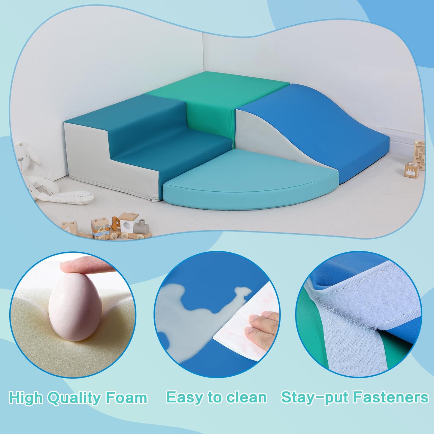 TODIBY 4-Pieces Climbing Toys for Toddlers: PU Leather - Soft Play Climbing for Toddlers - Foam Climbing Blocks for Crawling and Sliding Indoor Playground for Kids