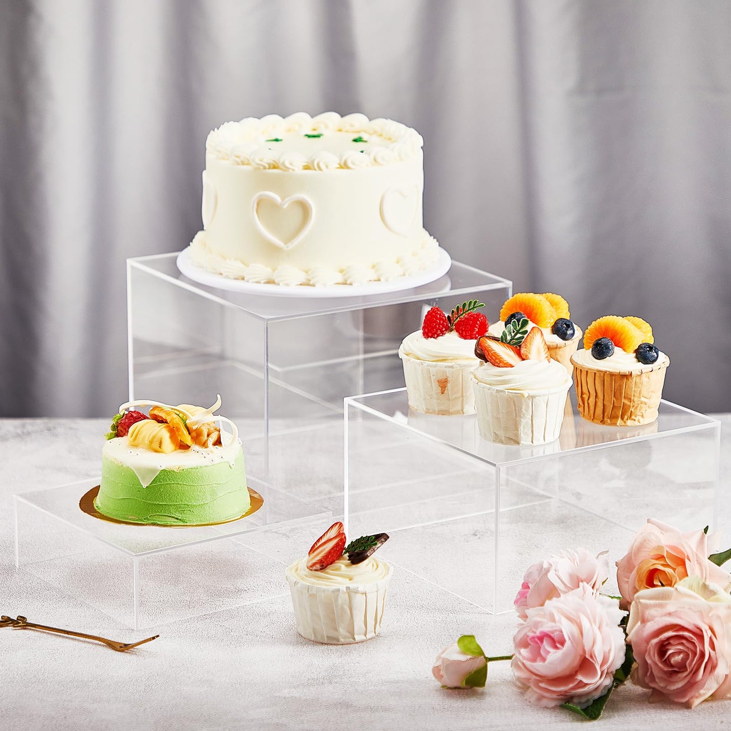 Leinuosen 6 Pcs Food Risers for Buffet Table Large Buffet Risers Acrylic Display Box Acrylic Cube Display Stands for Dessert Catering Supplies(Clear,6''7''8" 9" 10" 11'')
