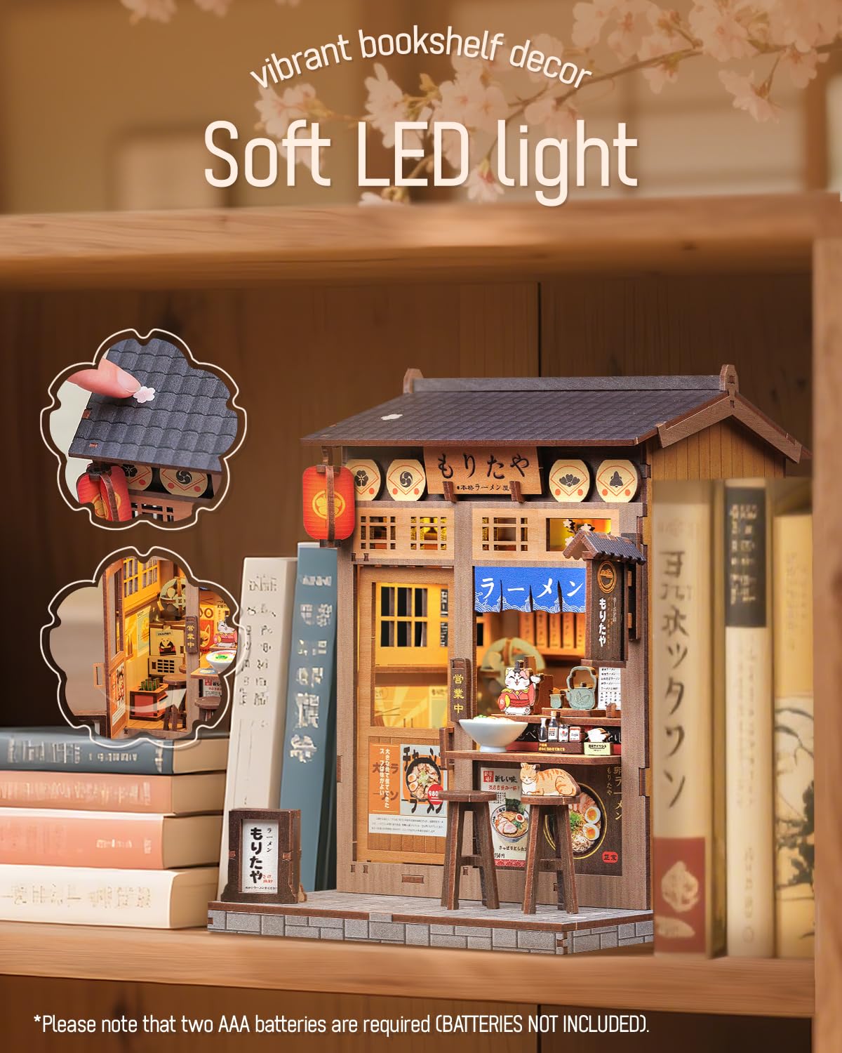 Cutefun Book Nook Kit - DIY Miniature House Kit for Adults, Japanese Tiny House Building Kit with LED, Dollhouse Kit Bookshelf Insert Decor Creative Gifts for Teens and Beginners (Morita Ramen)