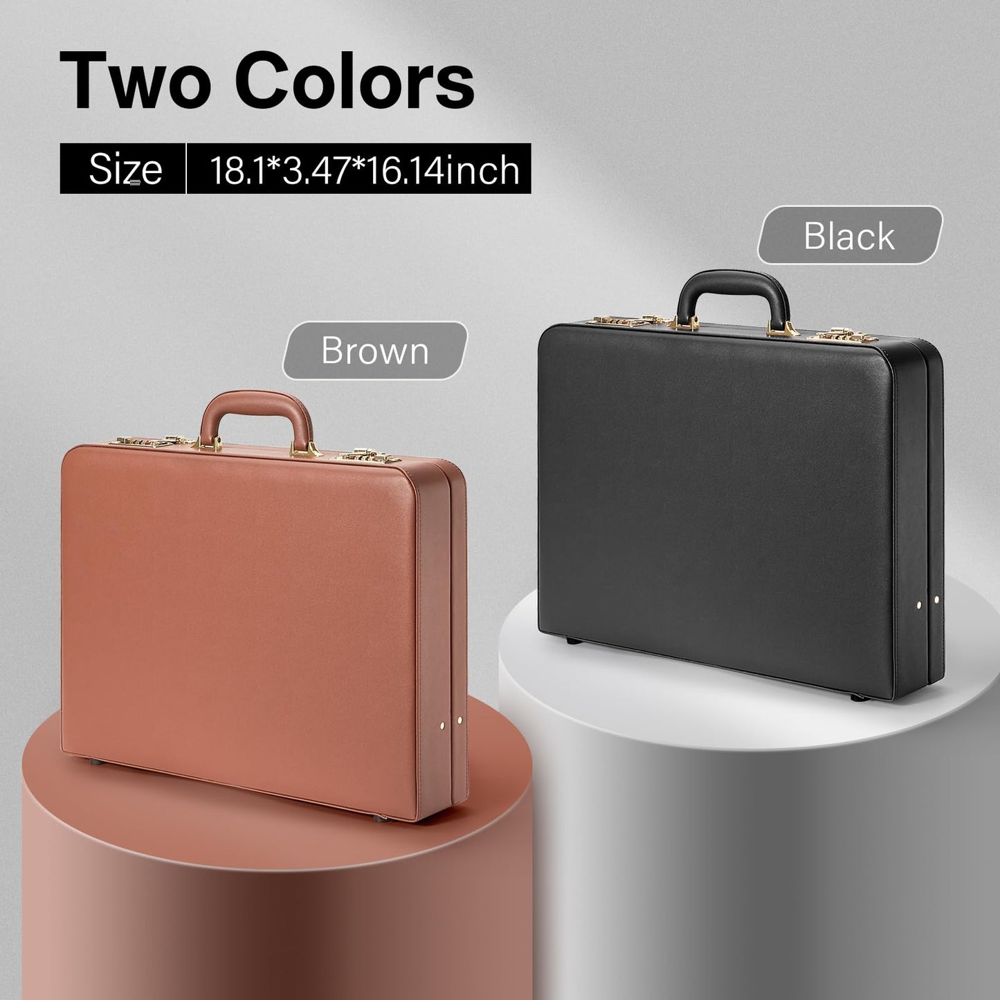BAGAKE Briefcases - 18.1 x 3.47 x 16.14 Inch Attache Briefcase with Dual Combination Lock, PU Leather Locking Briefcase for Personal Items, Documents, Laptop, Phone, Passport, Valuables - Large/Black