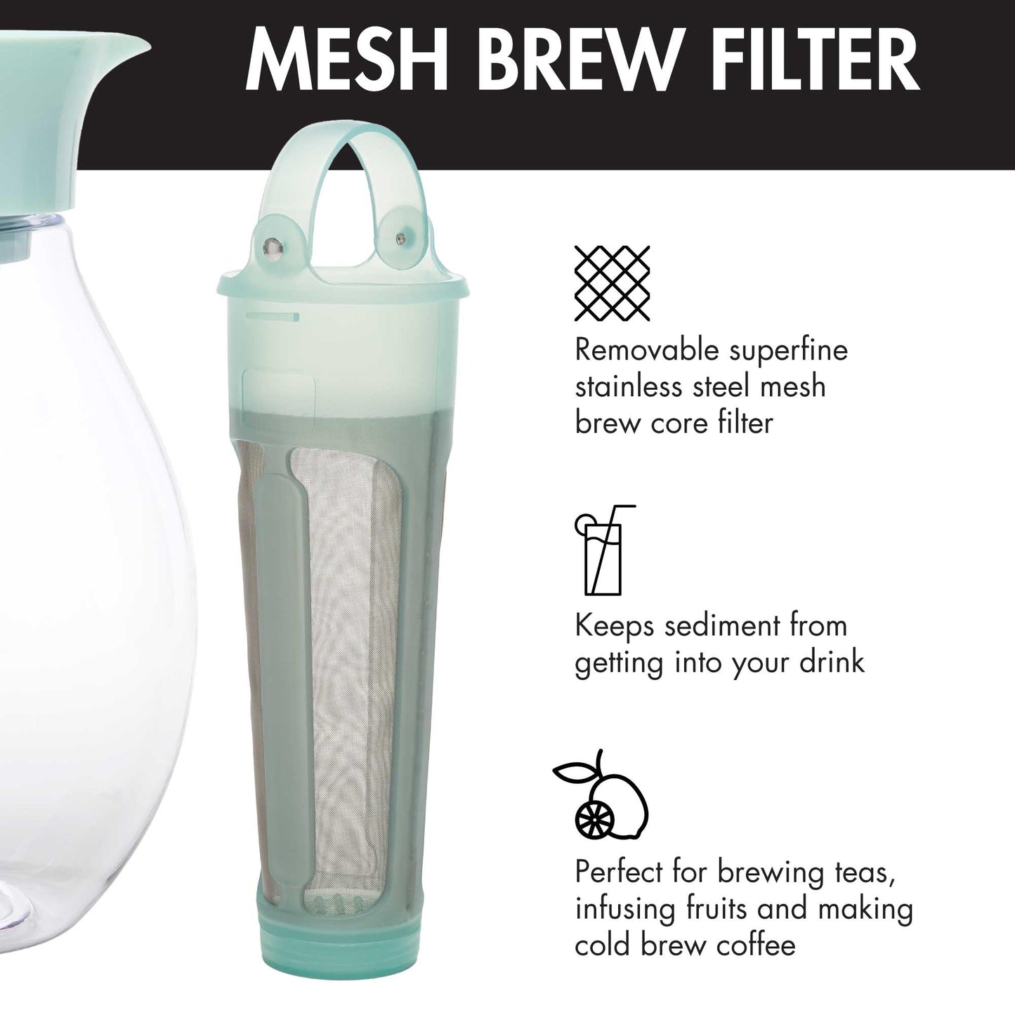Primula The Big Iced Tea Maker and Infuser, Plastic Beverage Pitcher with Leak Proof, Airtight Lid, Fine Mesh Reusable Filter, Made without BPA, Dishwasher Safe, Aqua