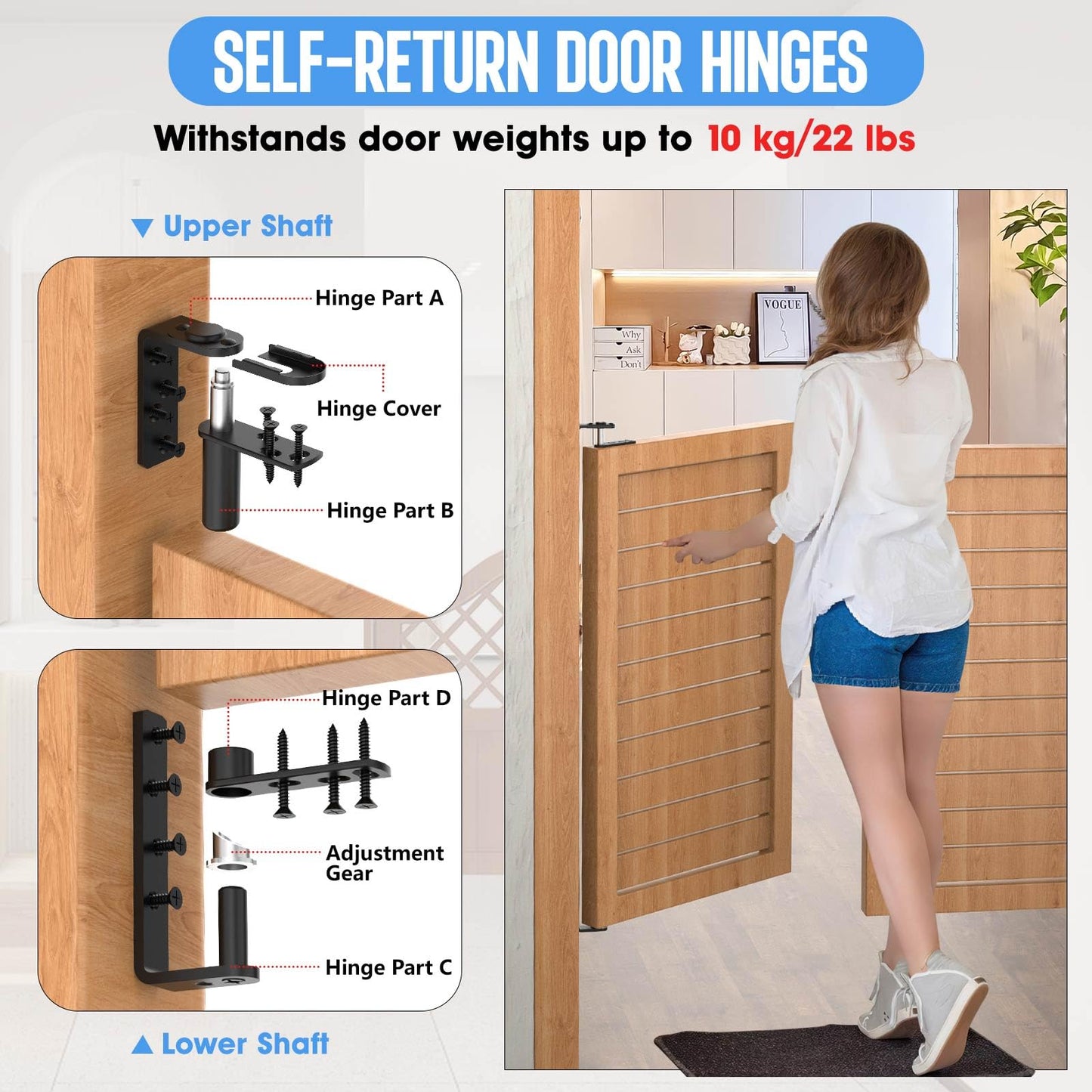 MeBantoo Heavy-Duty Self Closing Saloon Door Hinges, 304 Stainless Steel Self-Return Dual Swing Cafe Hinges for Bar, Patio Doors (4, Small)