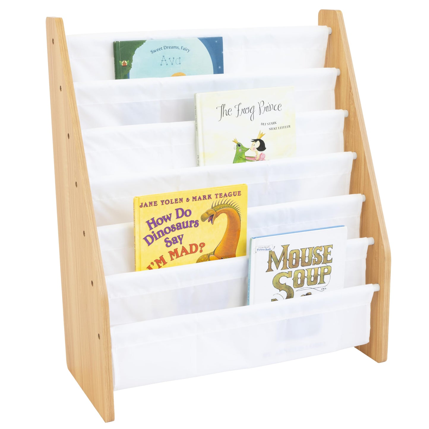 Humble Crew Kids Bookshelf, 6-Tier Front-Facing Book Display Organizer, Montessori Toddler Bookcase for Playroom, Bedroom & Reading Corner, White/Natural Wood
