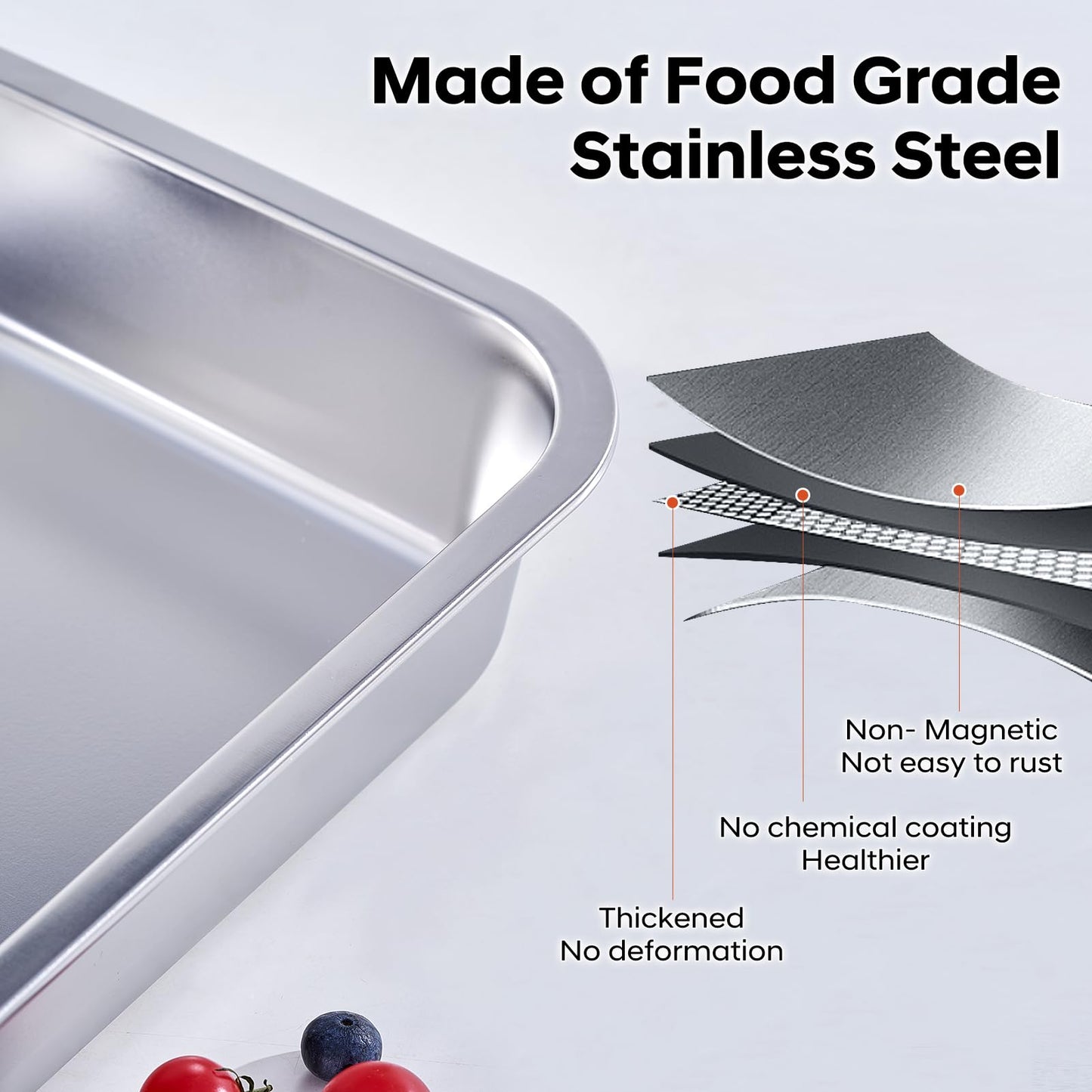4-Piece 4 Inch Extra Deep Lasagna Pan with Lid, 11.6x15.6 Inch 9.2QT Large Stainless Steel Nonstick Lasagna Baking Roasting Dish Pan for Oven(L, 2 Pack)