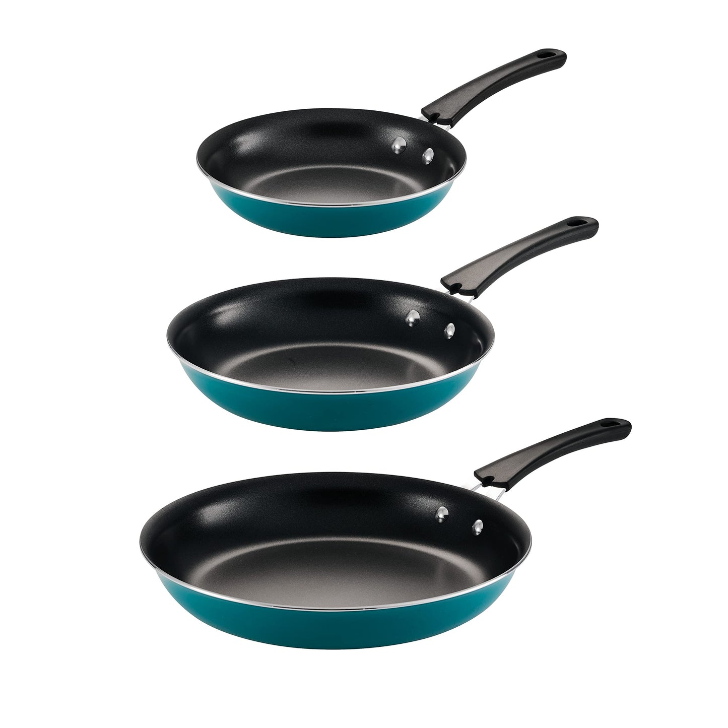 Tramontina Porcelain Enamel Non Stick 3-Pack Frying Pans, Skillet Set with Reinforced Nonstick Coating, Dishwasher and Oven Safe (Teal)