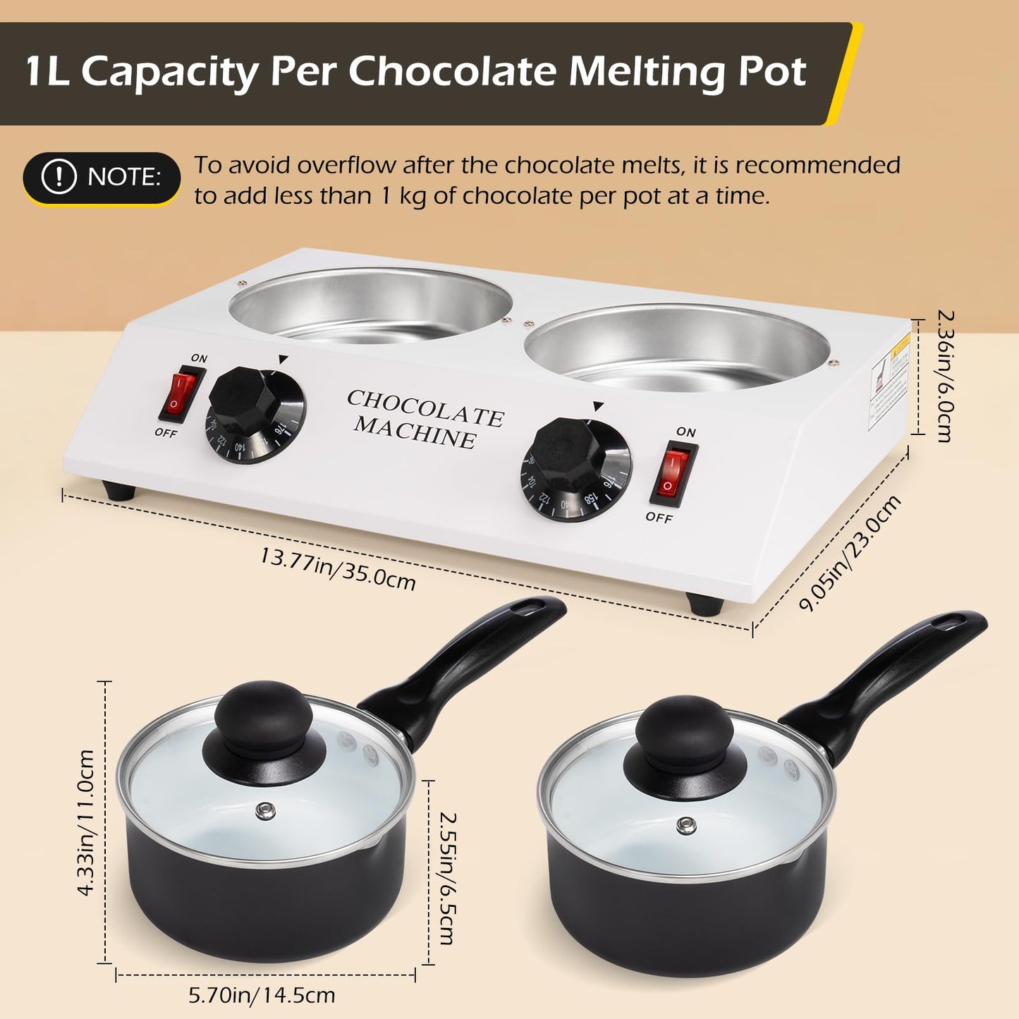 Dyna-Living Chocolate Melting Pot Dual Chocolate Tempering Machine for Melting Chocolate, 80W Chocolate Melting Machine Electric Chocolate Melter Pot for Home, Chocolate Fondue Pot for Chocolate Melt